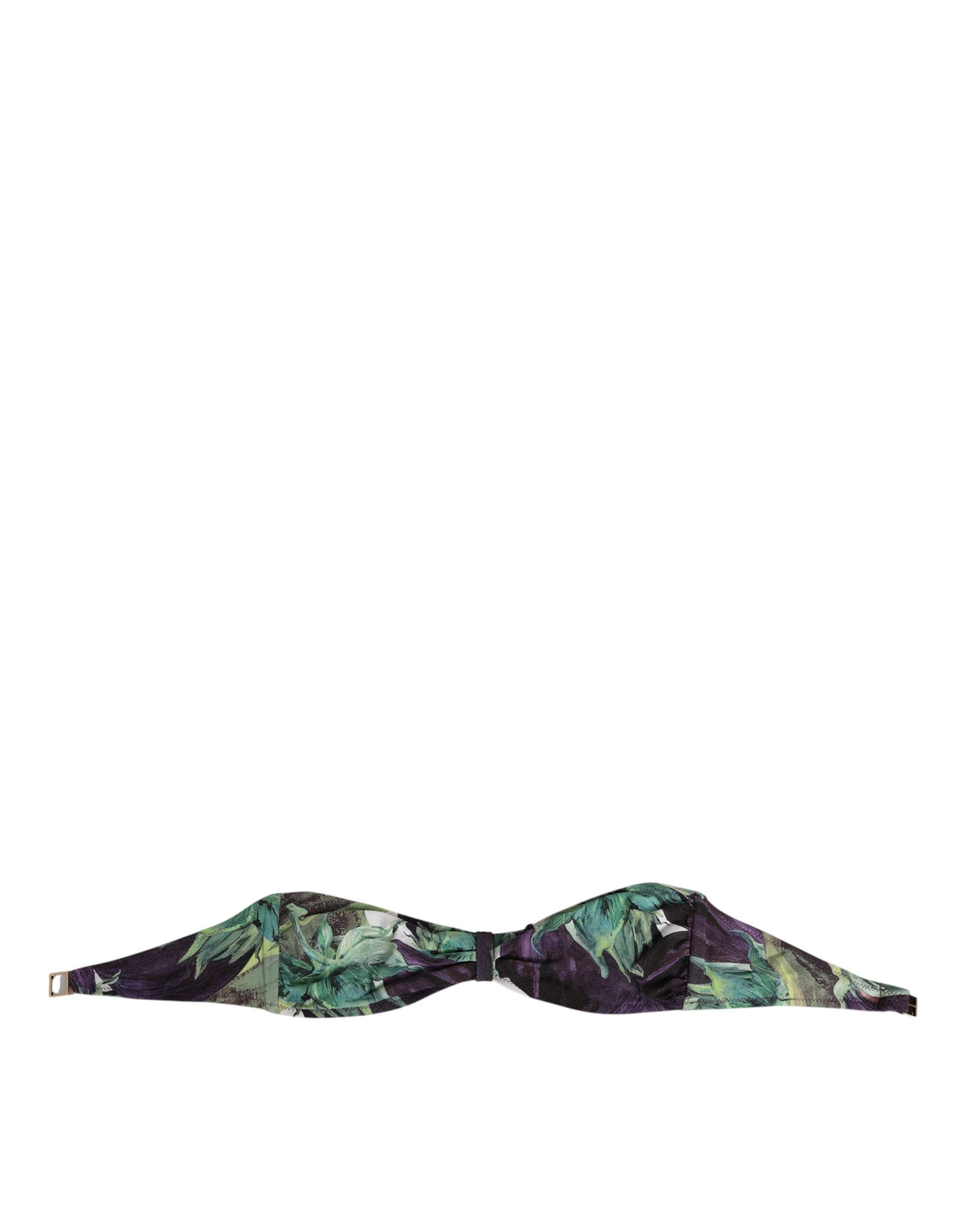 Purple Green Leaf Print Bandeau Swimwear Underwear