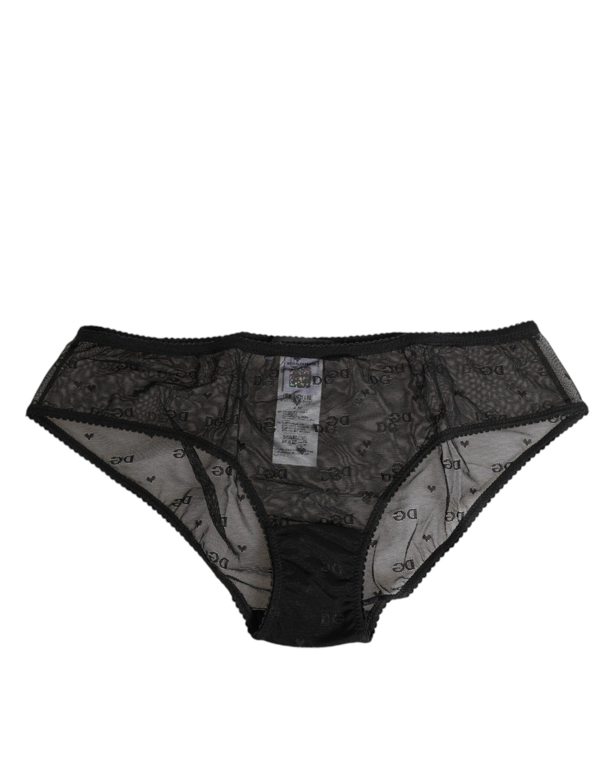 Black Sheer Mesh Lace Polka Dot Logo Underwear