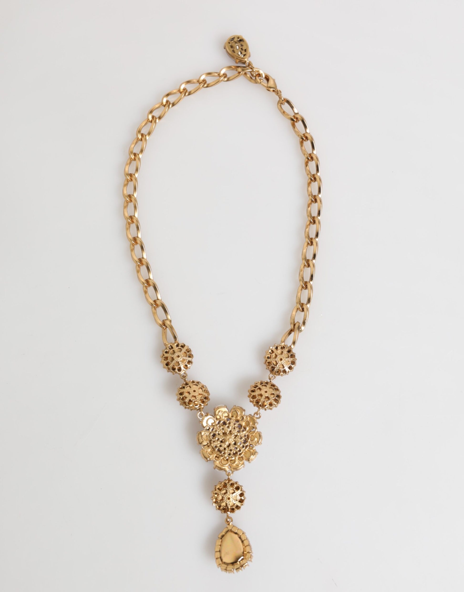 Gold Brass Crystal Pearl Purple Floral Pendant Jewelry Necklace
