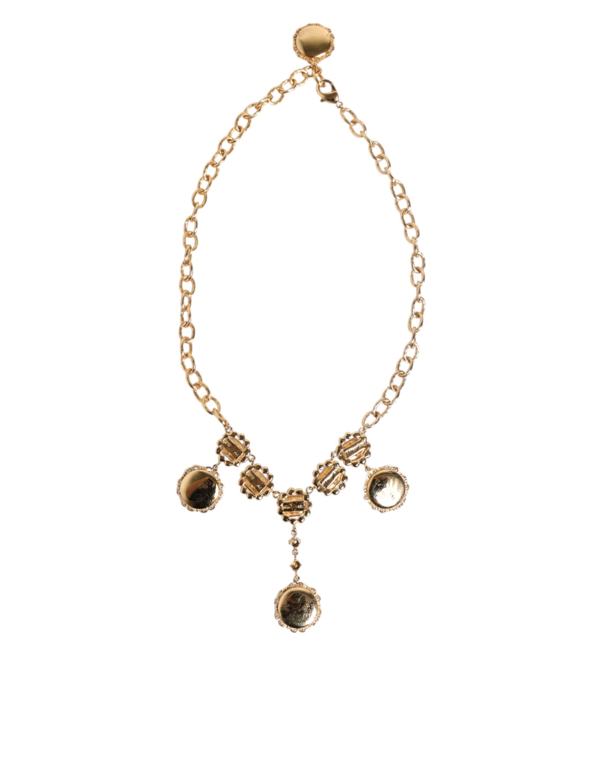 Gold Crystal Clock Face Pendant Statement Jewelry Necklace