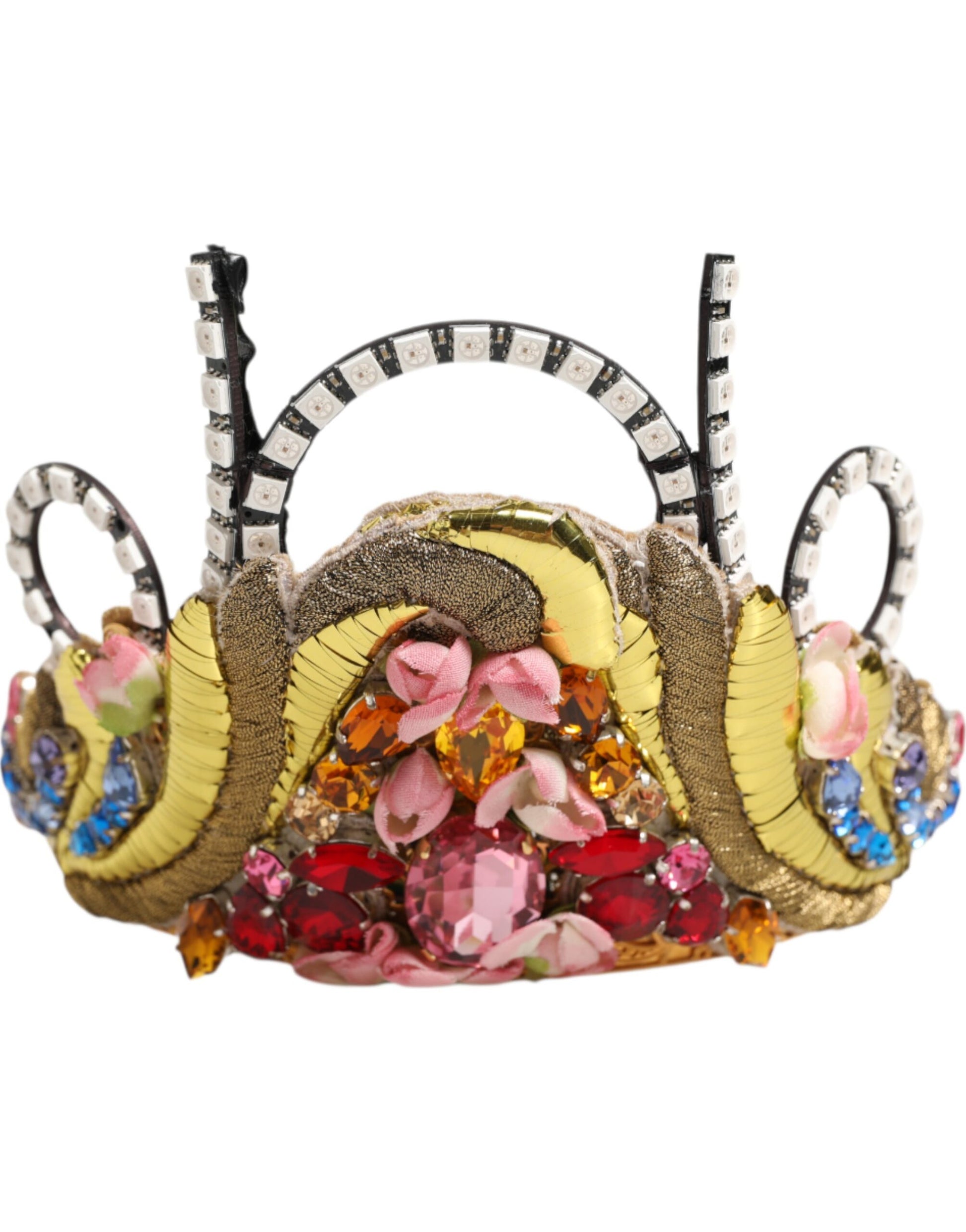 Gold Brass Crystal Embellished Headpiece Crown Tiara