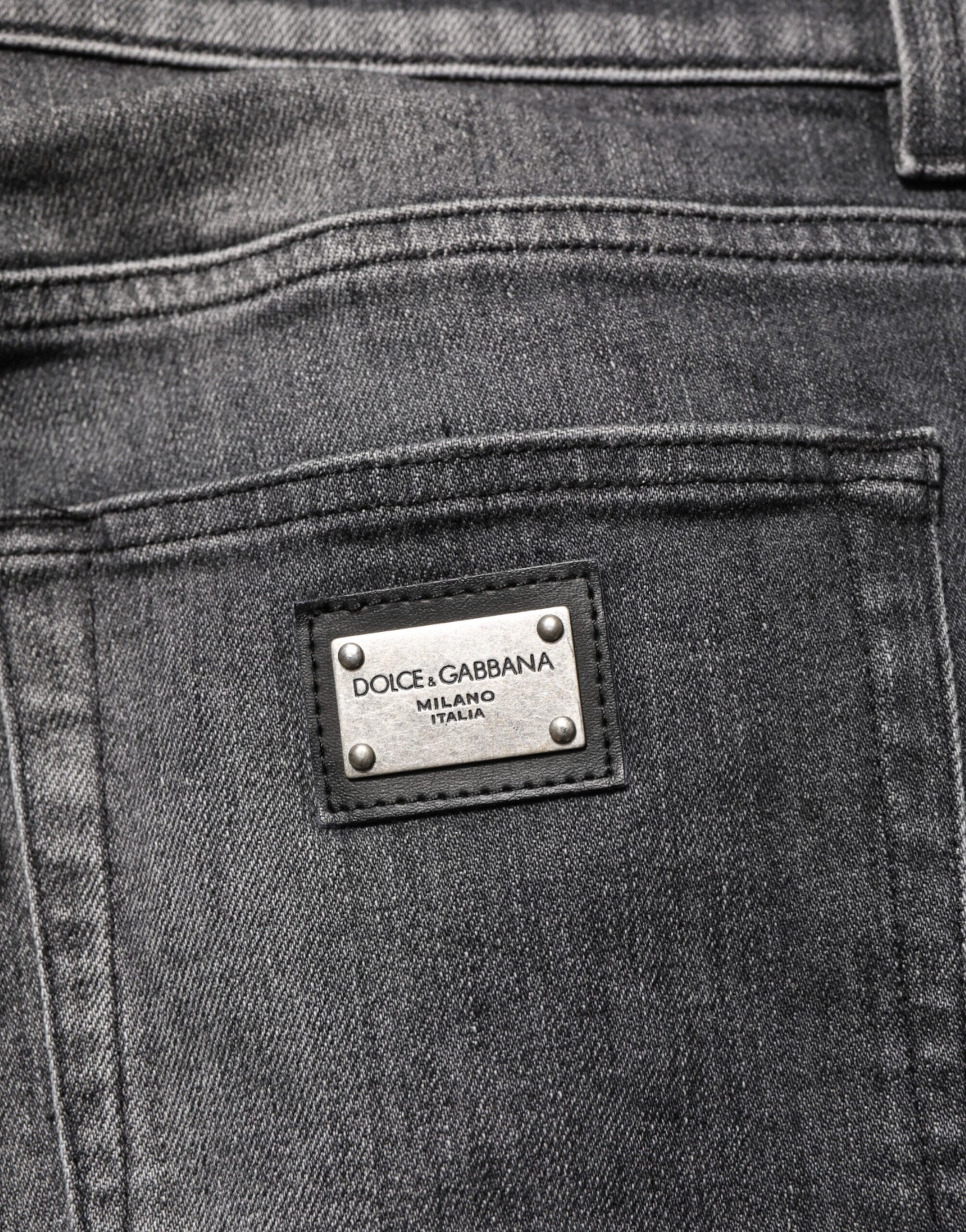 Black Gray Wash Slim Fit Straight Leg Denim Jeans