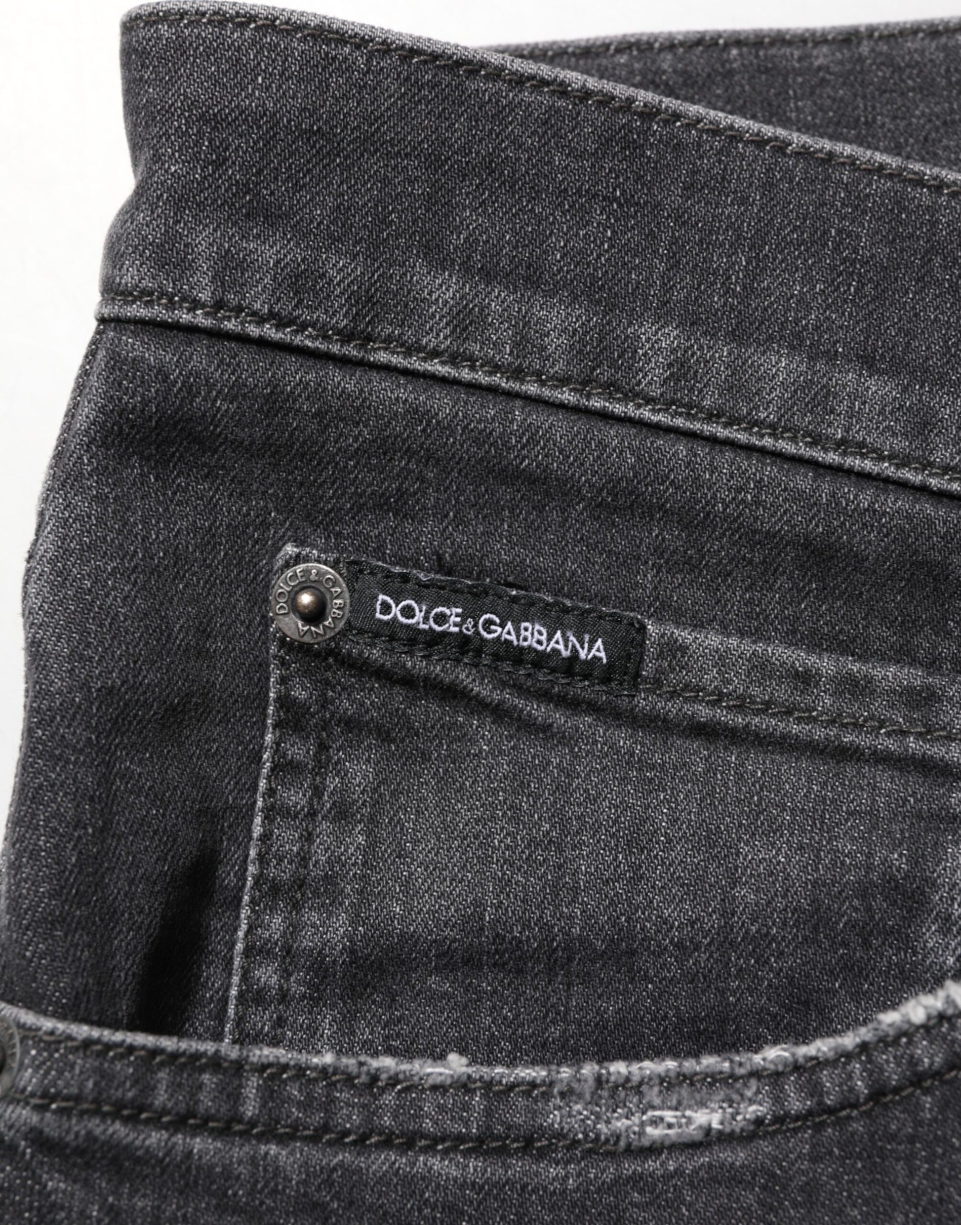 Black Cotton Slim Fit Distressed Ripped Logo Jeans