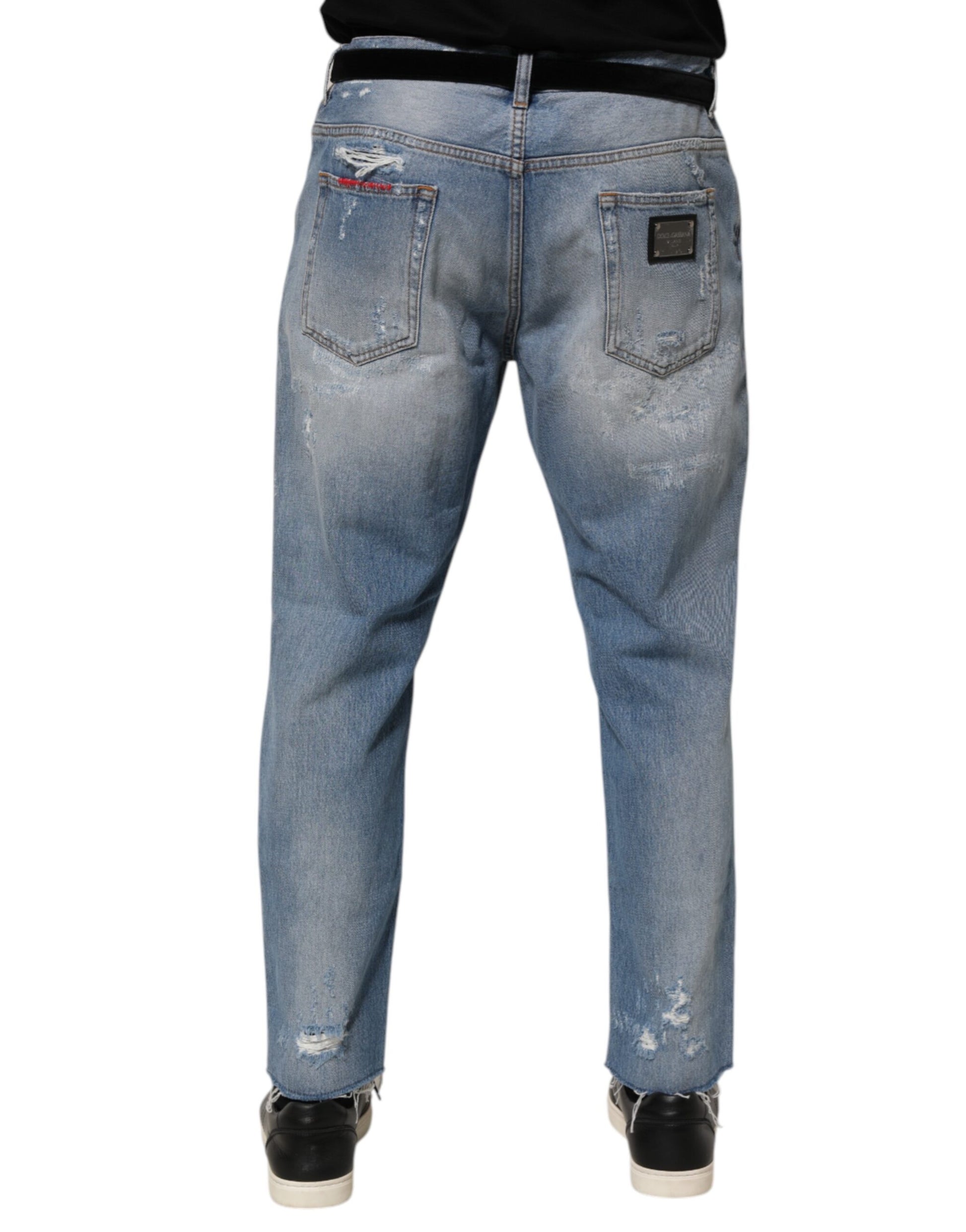 Blue Distressed Ripped Denim Pants Jeans