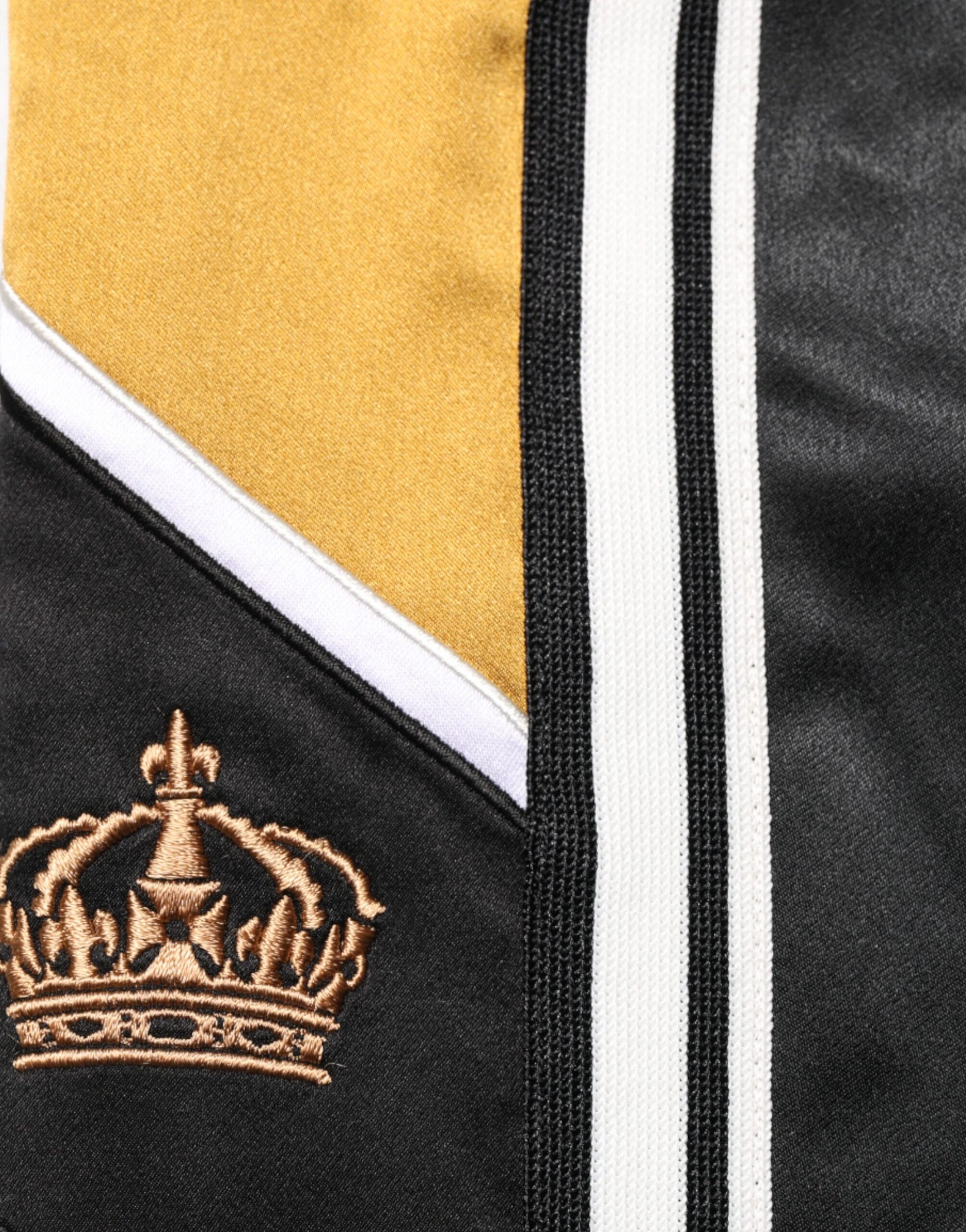 Black Gold Satin Crown Side Stripe Jogger Pants