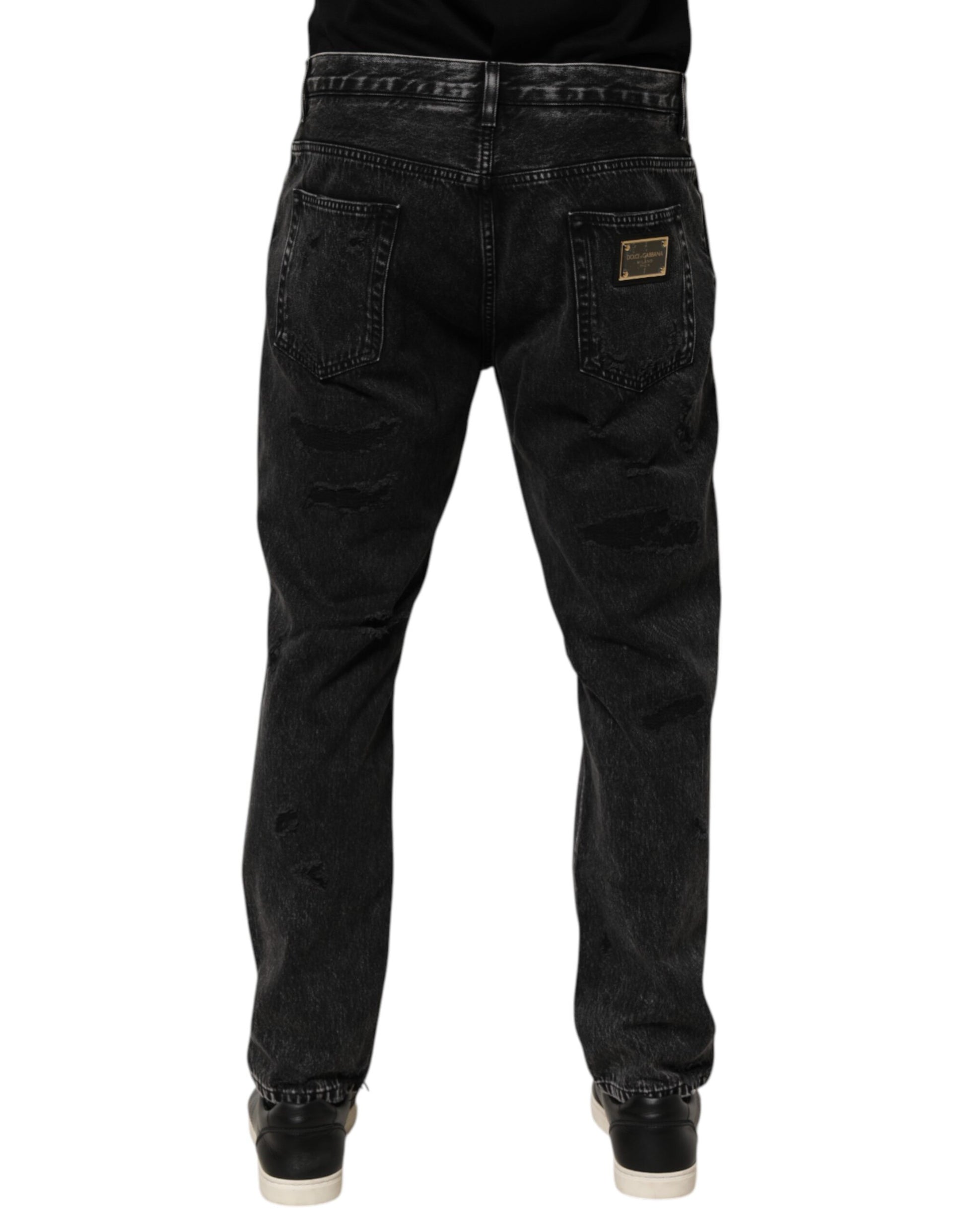 Black Washed Ripped Loose Cotton Denim Jeans