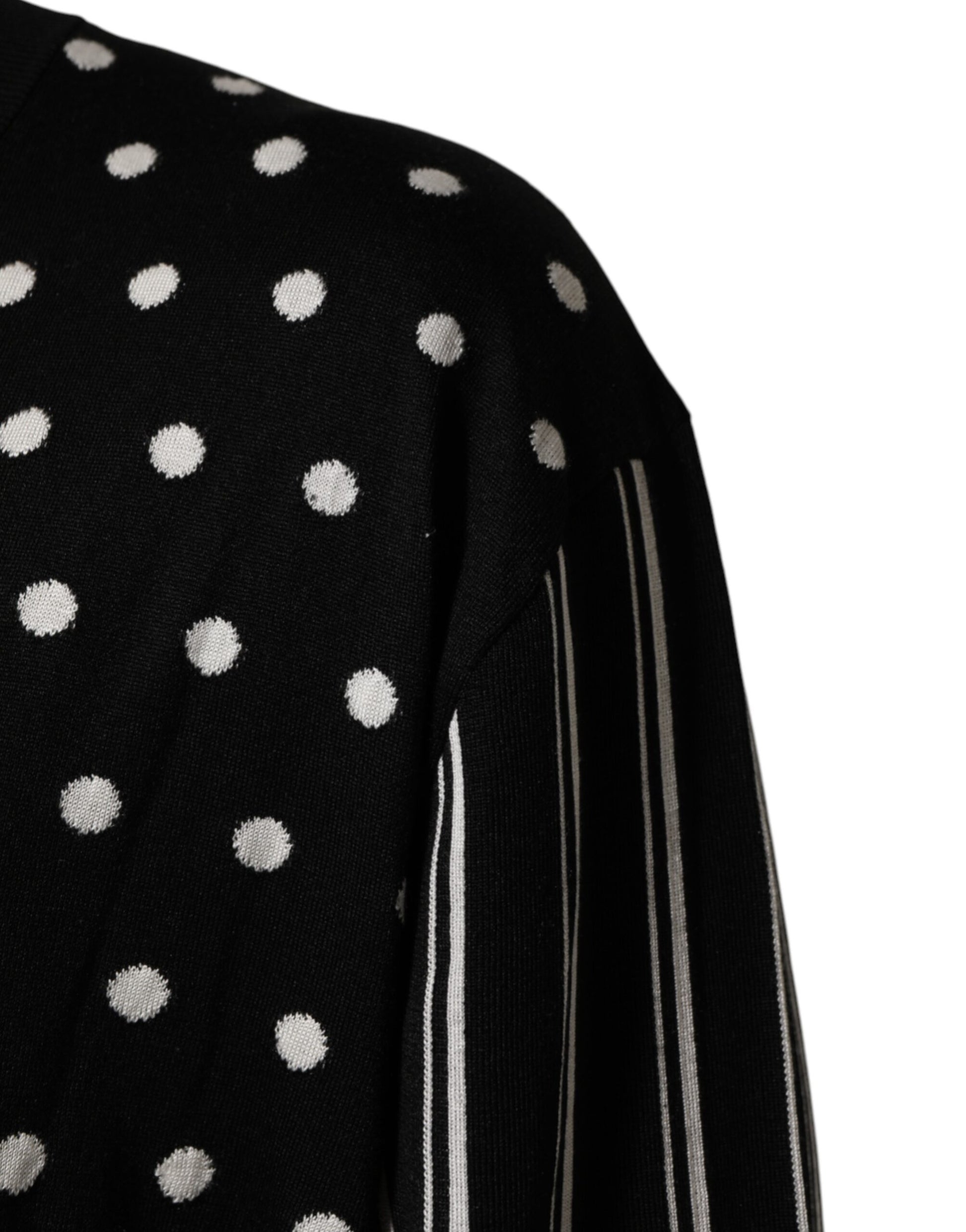 Black White Stripe Polka V-Neck Pullover Sweater