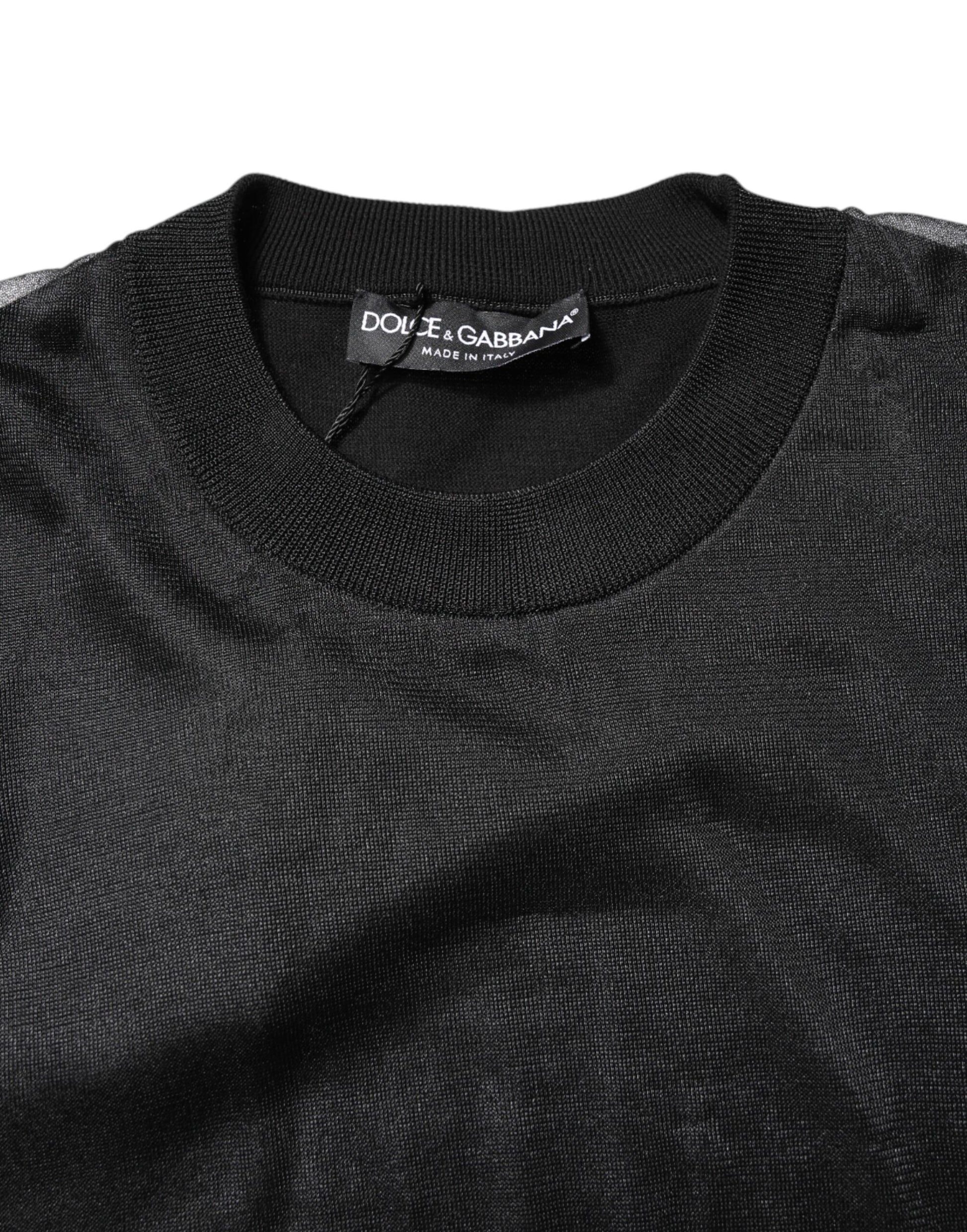 Black Logo Polyester CrewNeck Sweatshirt Sweater
