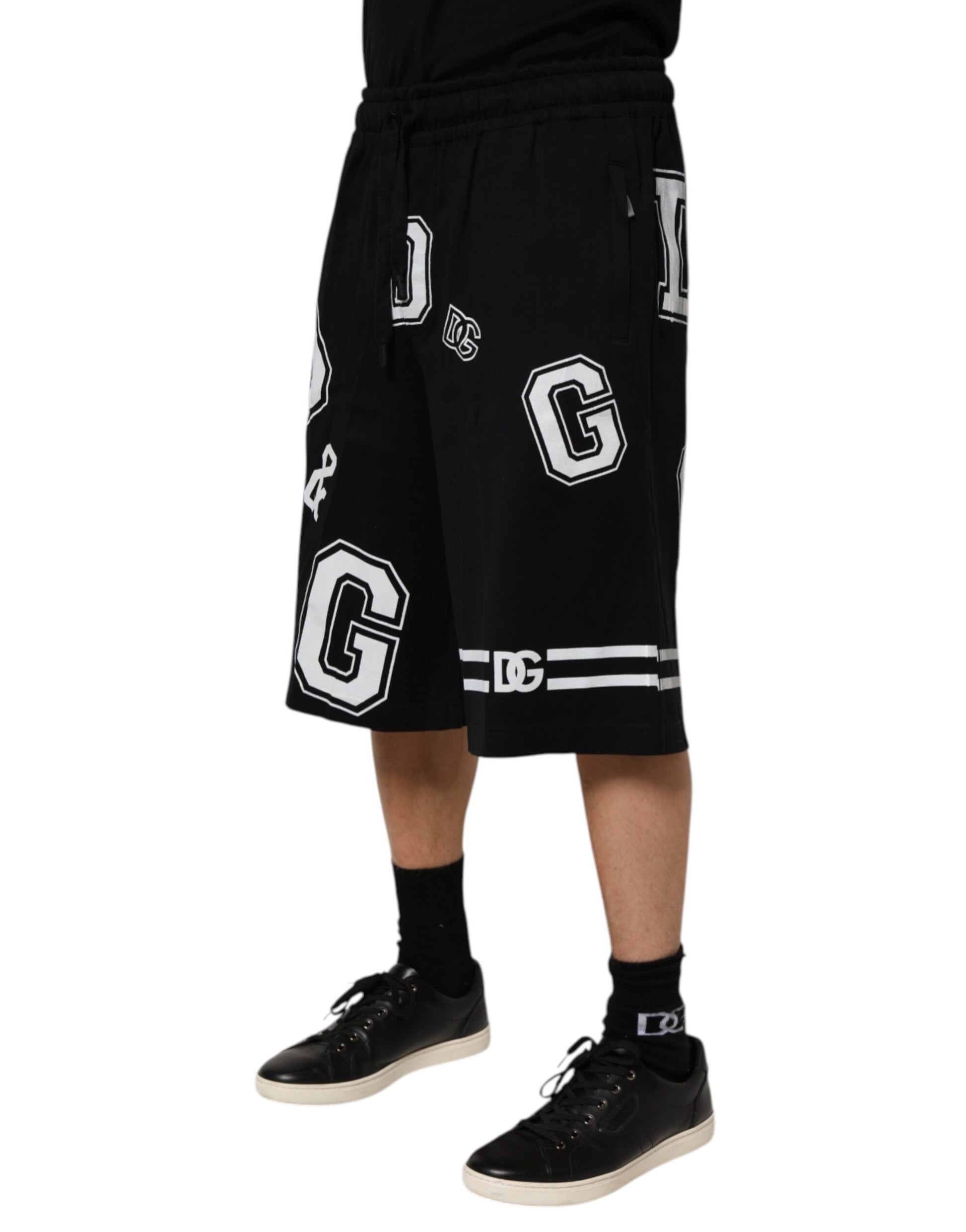 Black Logo Print Cotton Casual Bermuda Short
