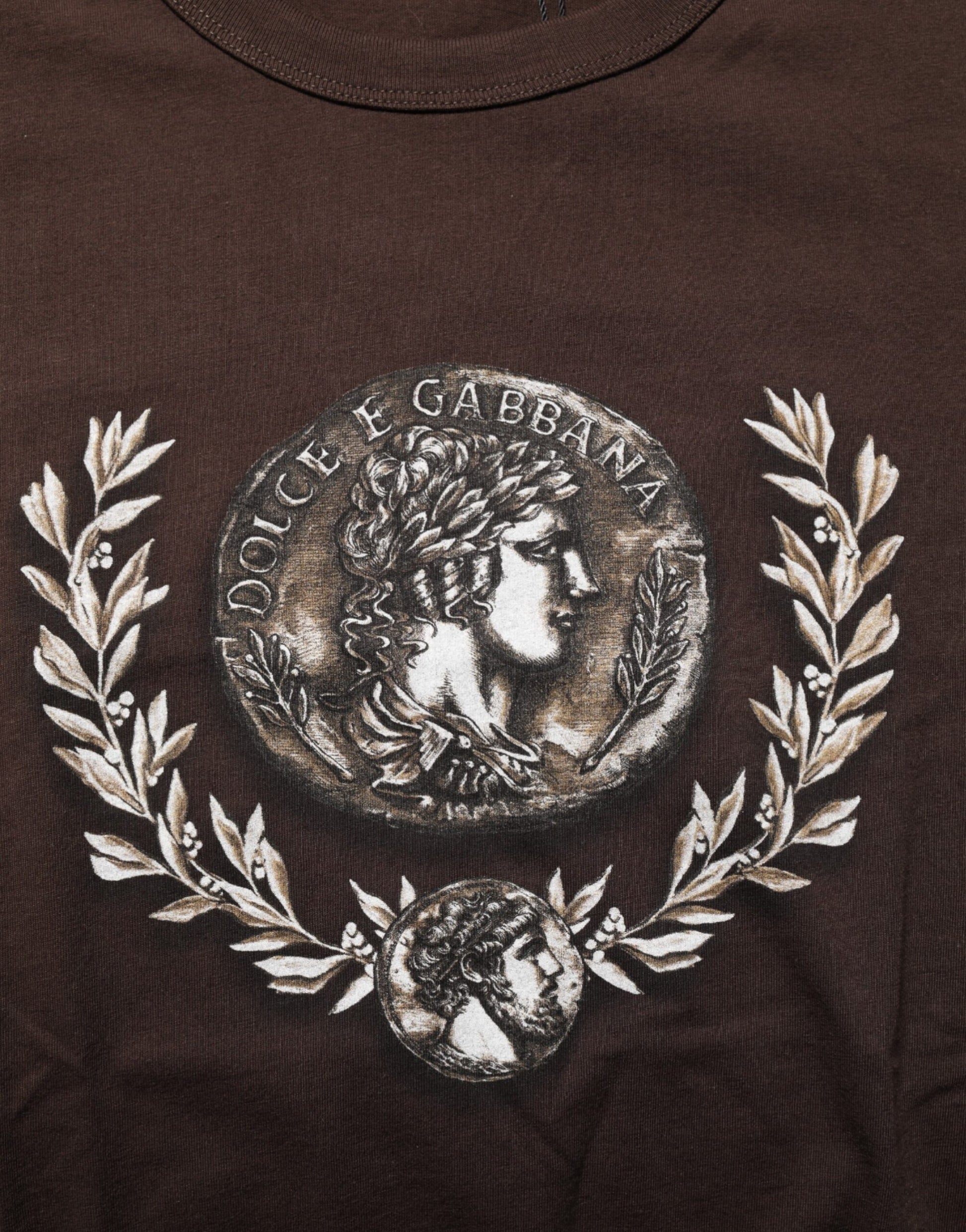 Brown Coin Laurel Print Men Crew Neck T-shirt