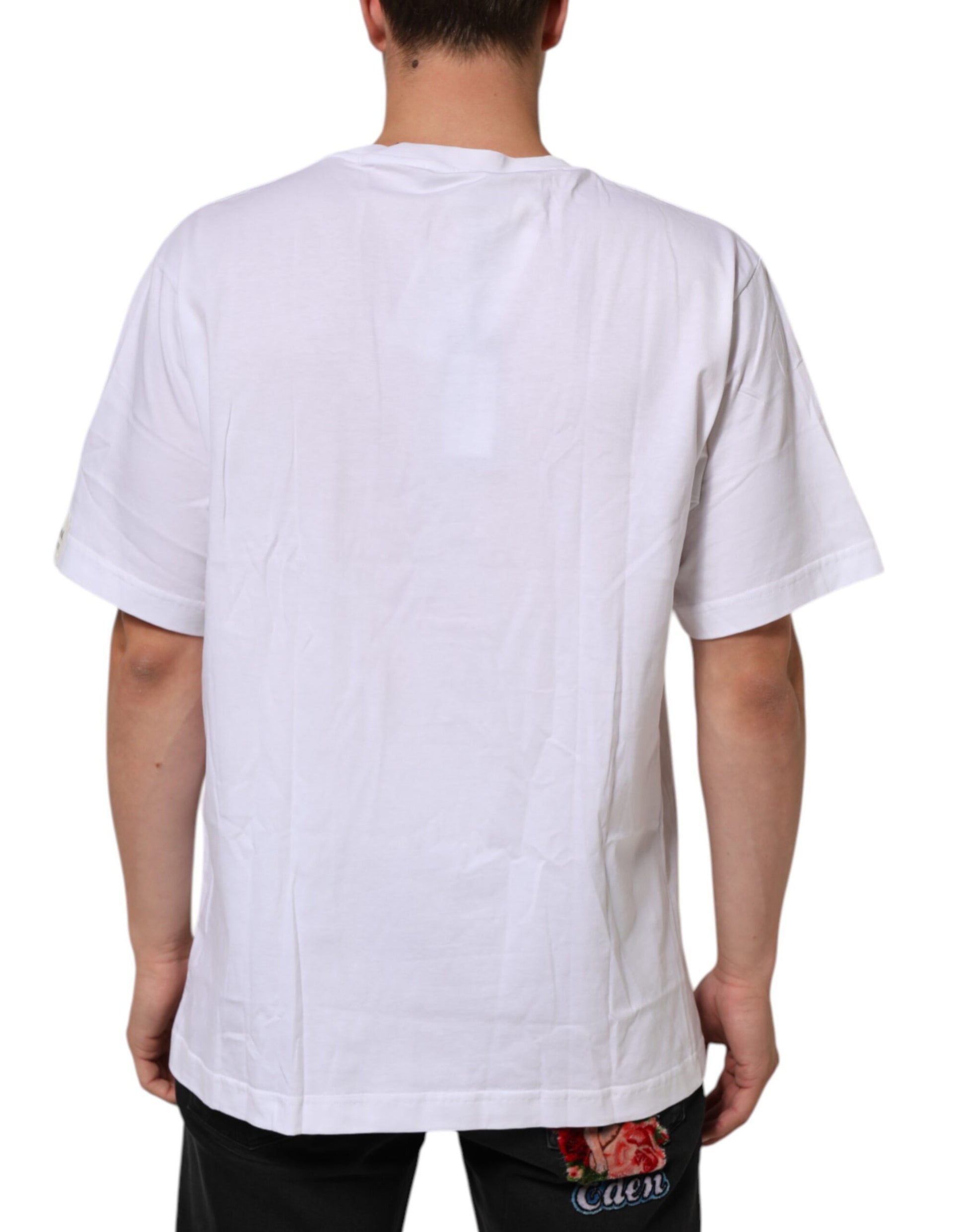 White Graphic Print Cotton Crew Neck T-shirt