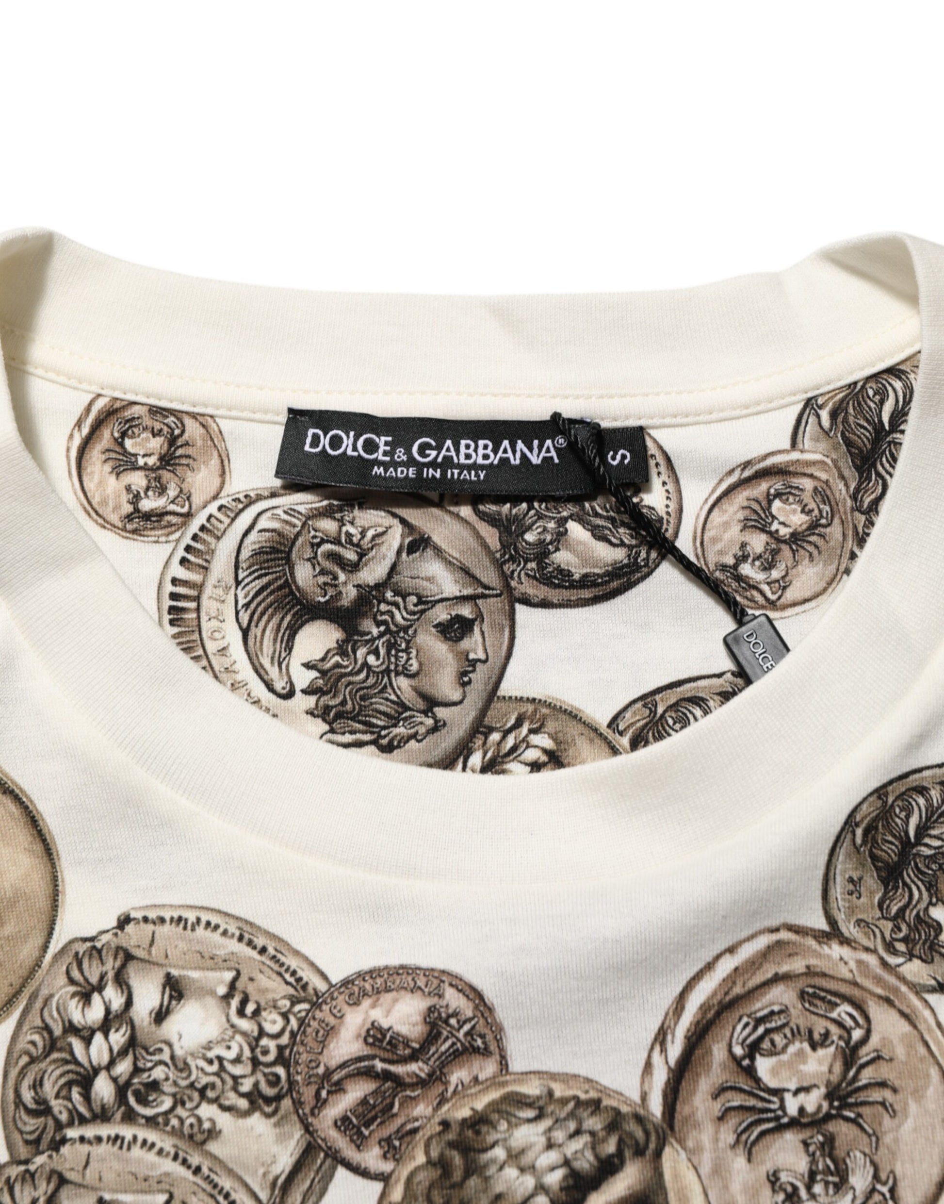 White Coin Print Cotton Crew Neck Men T-shirt