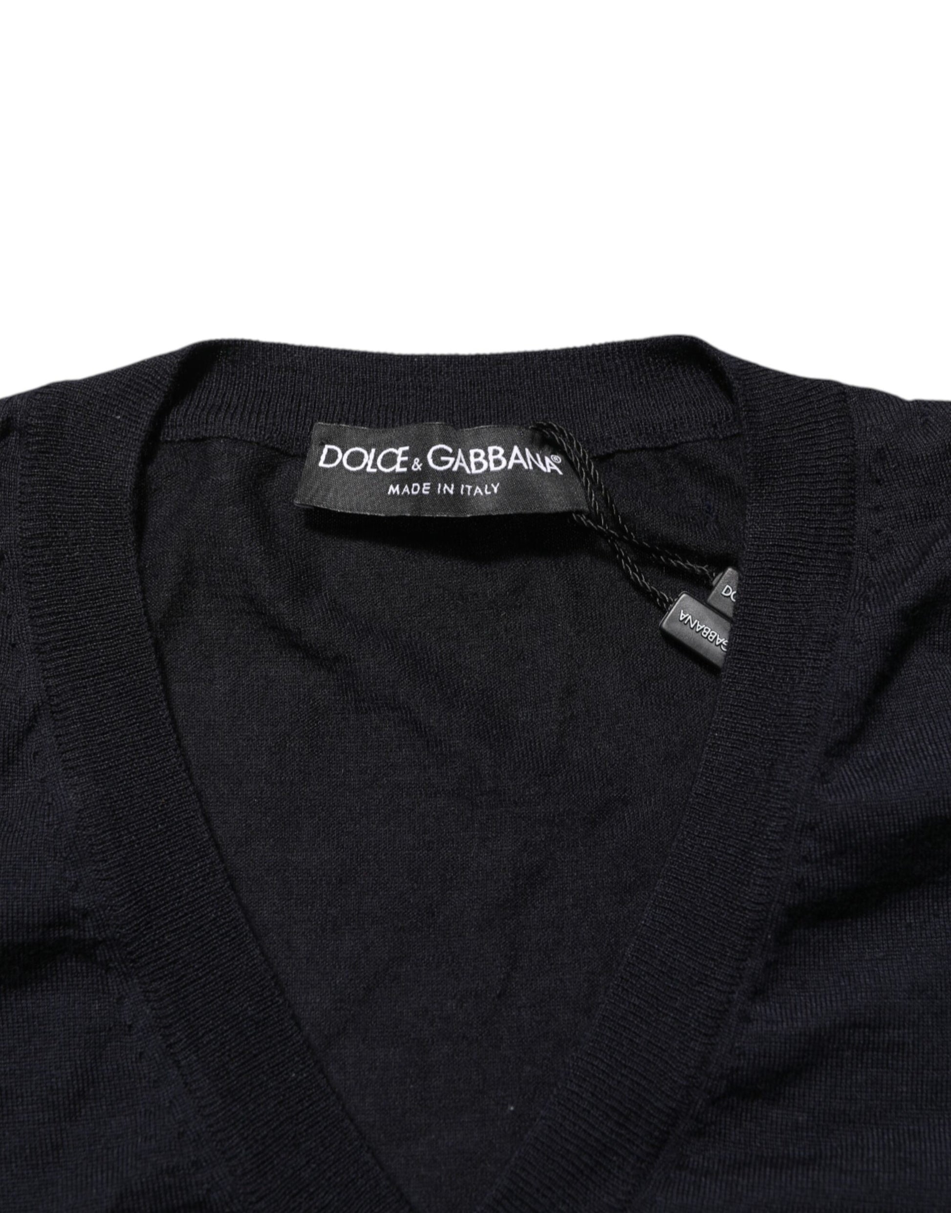 Black Cashmere Knit V-Neck Pullover Sweater