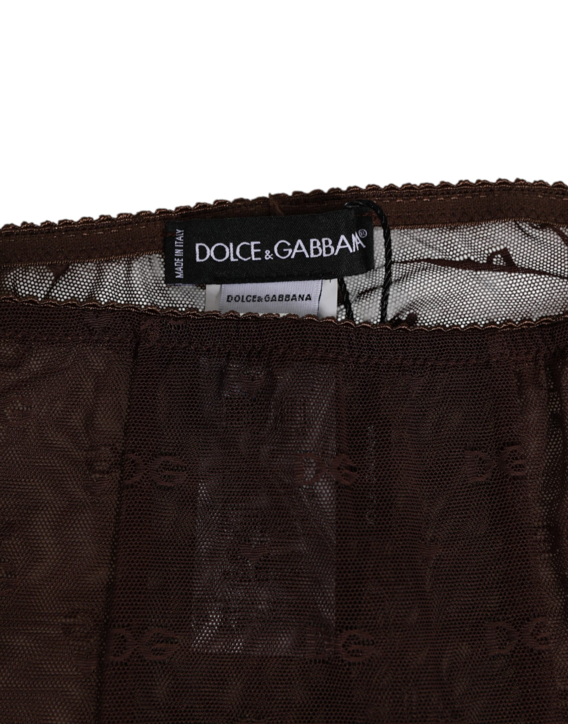 Brown Nylon Logo Lace Leggings Pants Underwear