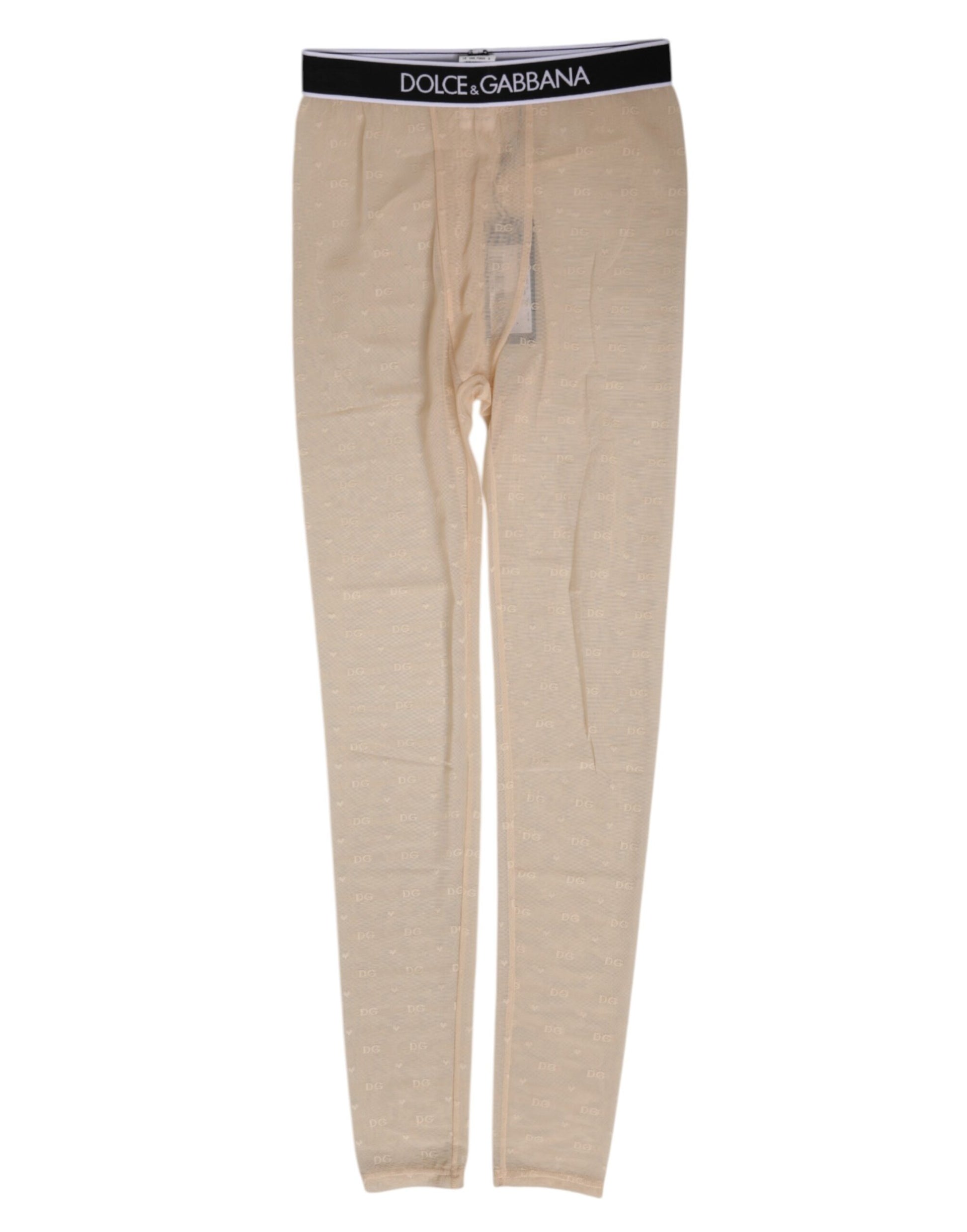 Beige Nylon Logo Lace Leggings Pants Underwear