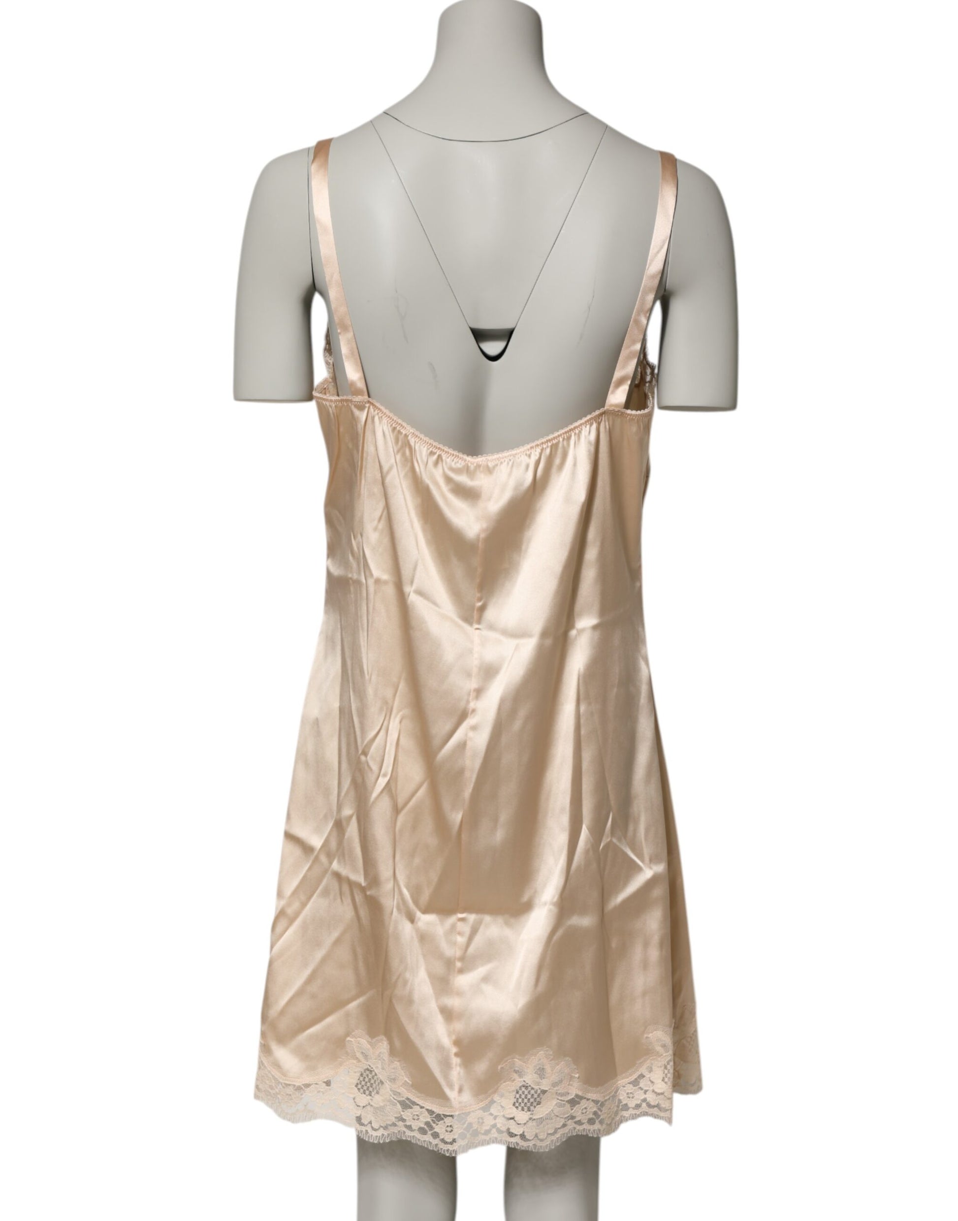 Nude Chemise Lingerie Silk Blend Lace Trim Dress