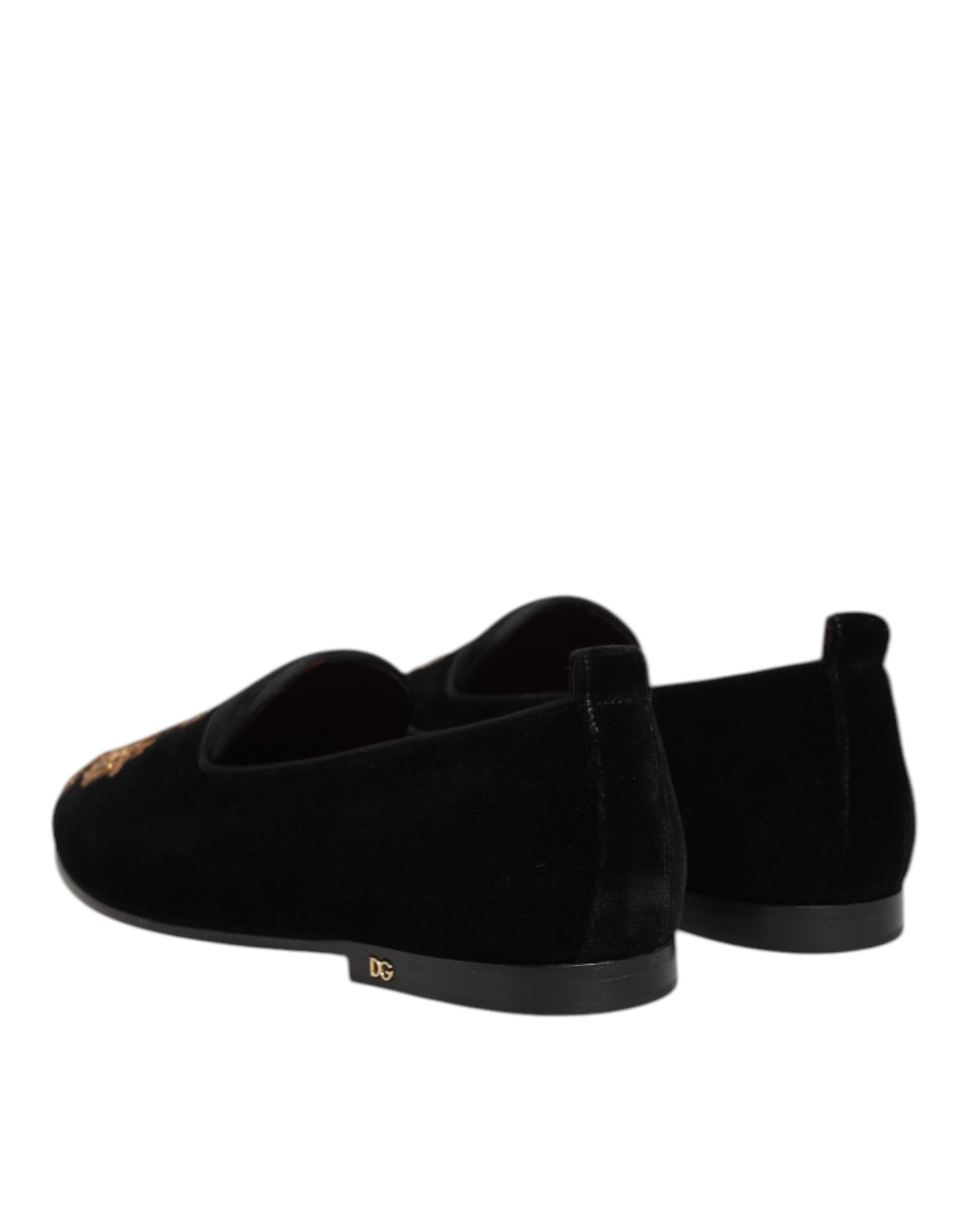 Black Velvet Gold Crown Mens Loafers Shoes