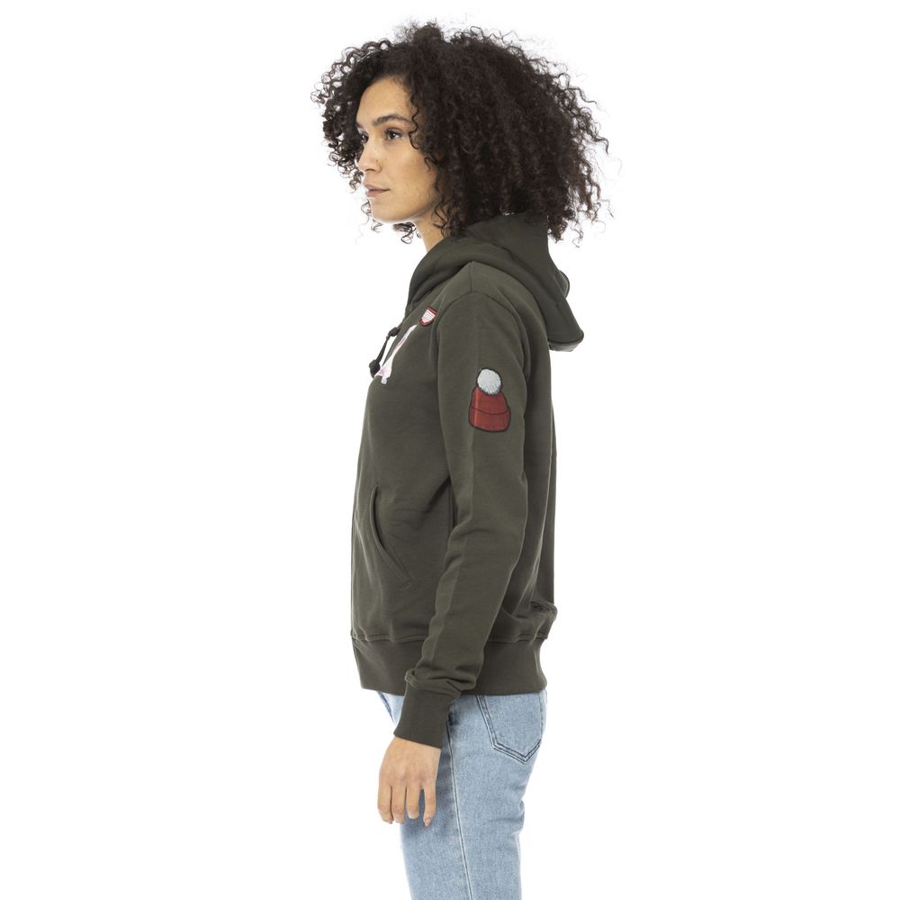 Green Cotton Women Hoodie