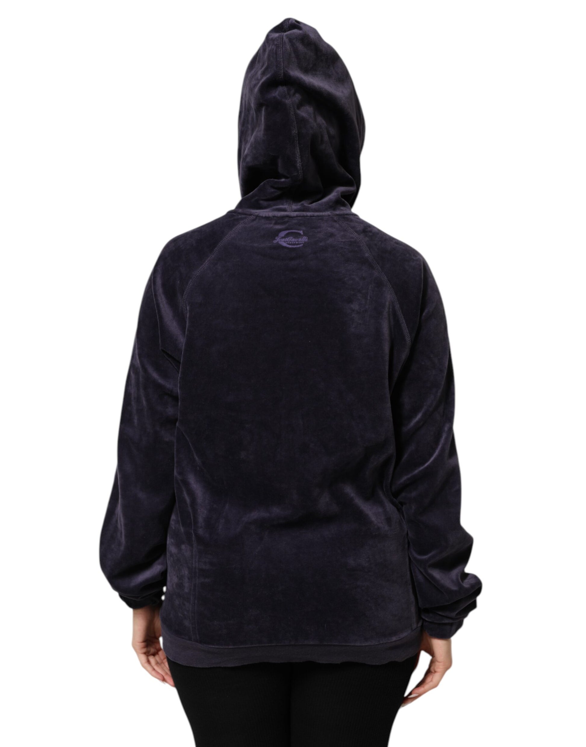 Purple Cotton Blend Velvet Zip-Up Hoodie Sweatshirt Sweater