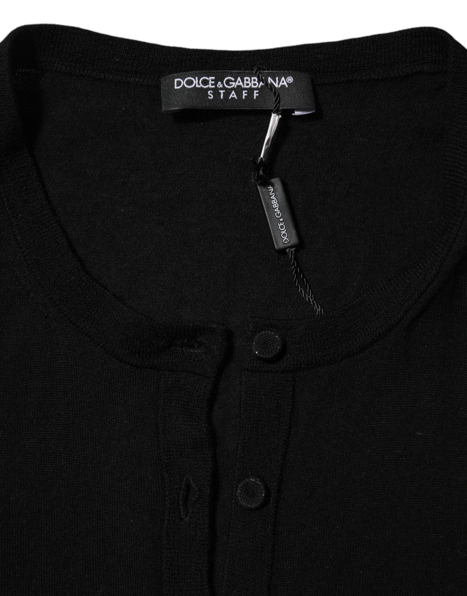 Black Virgin Wool Buttoned Cardigan Sweater