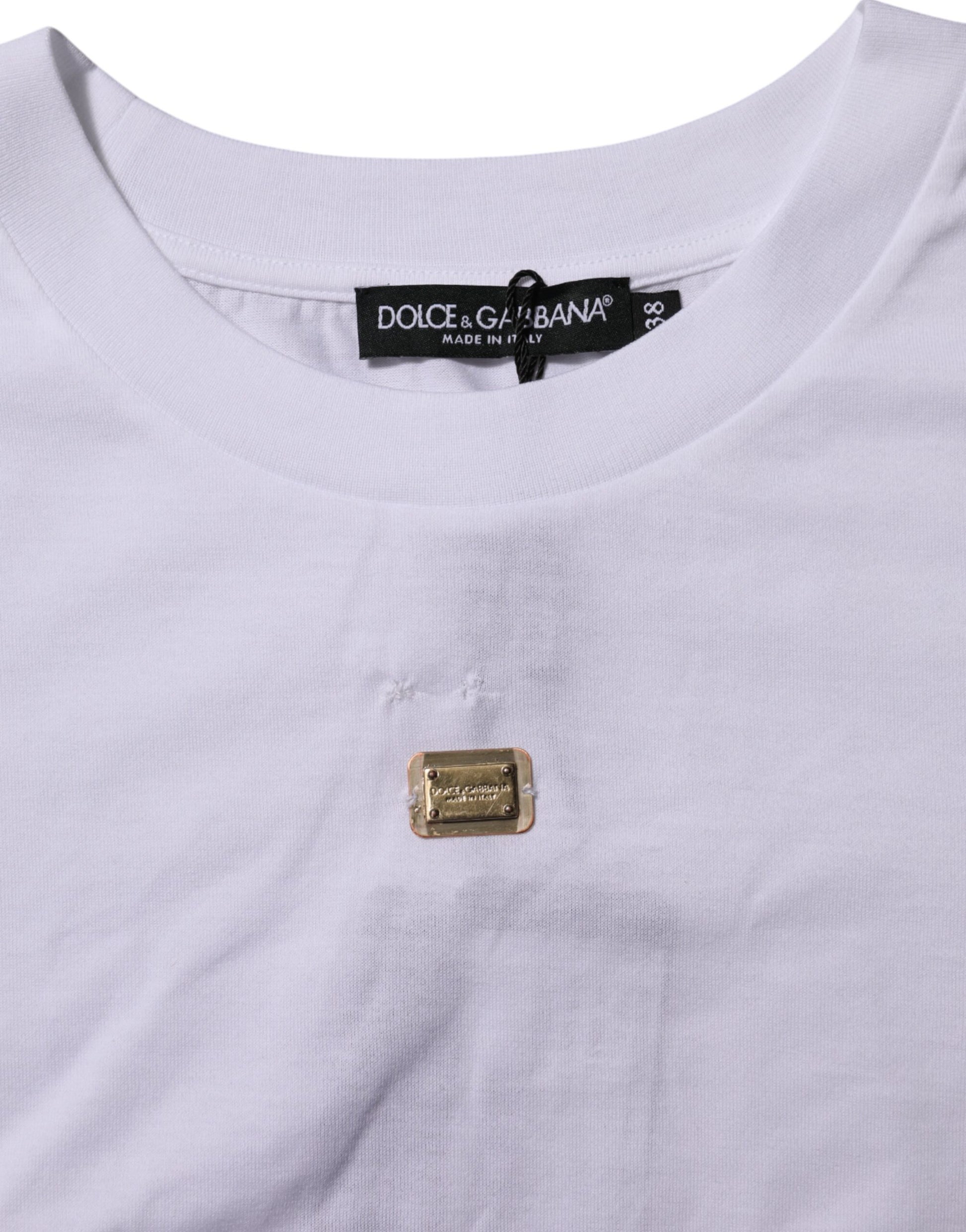 T-Shirt White Cotton Round Neck Short Sleeves I