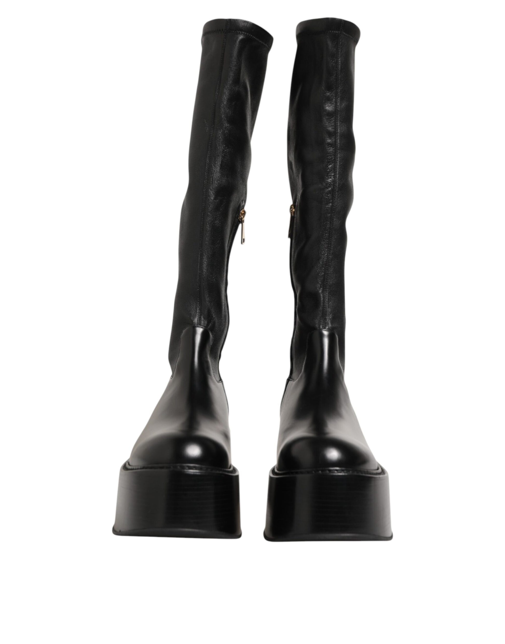 Black Logo Plaque Over The Calf Boots Shoes