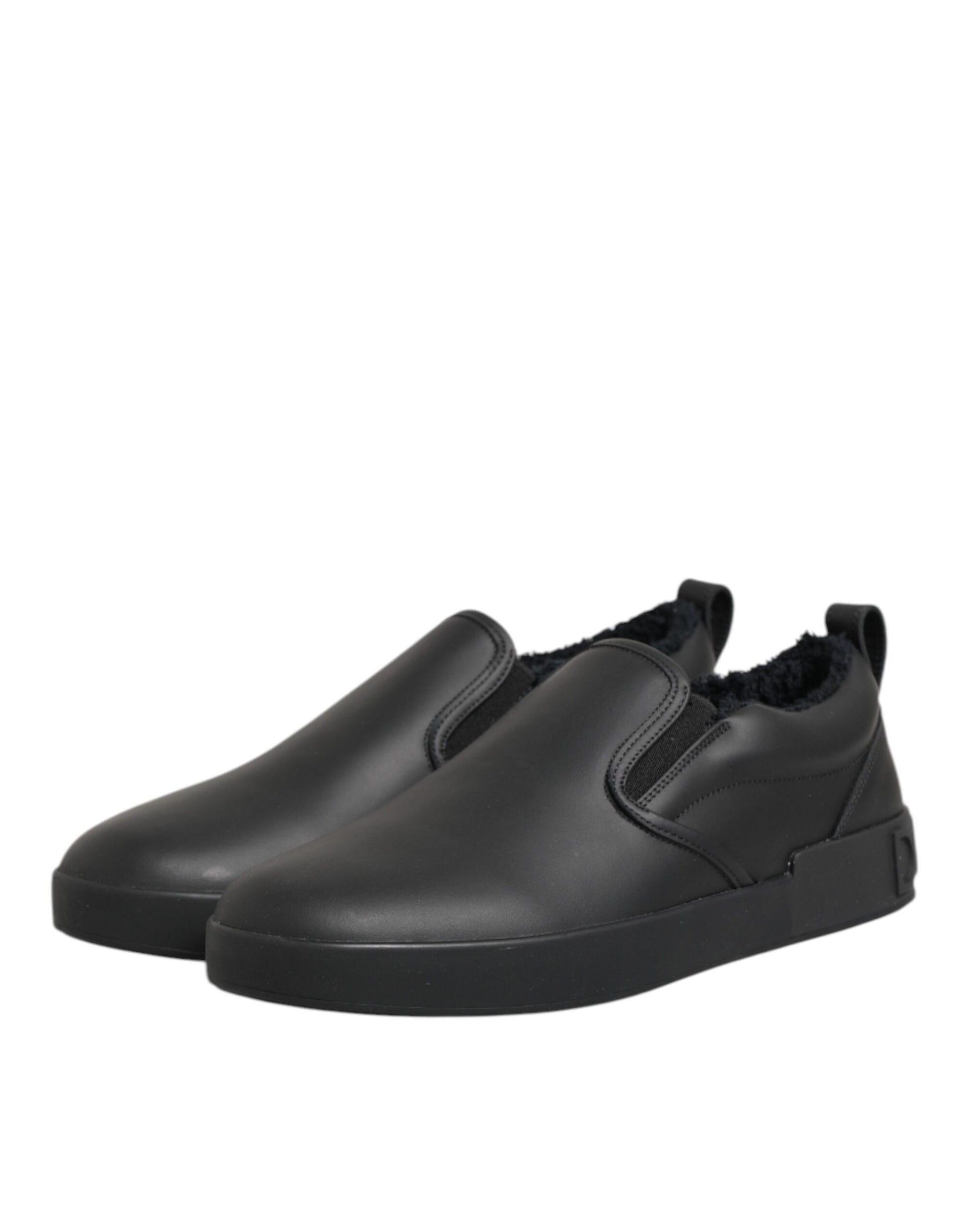 Black Leather Low Top Slip On Sneakers Shoes