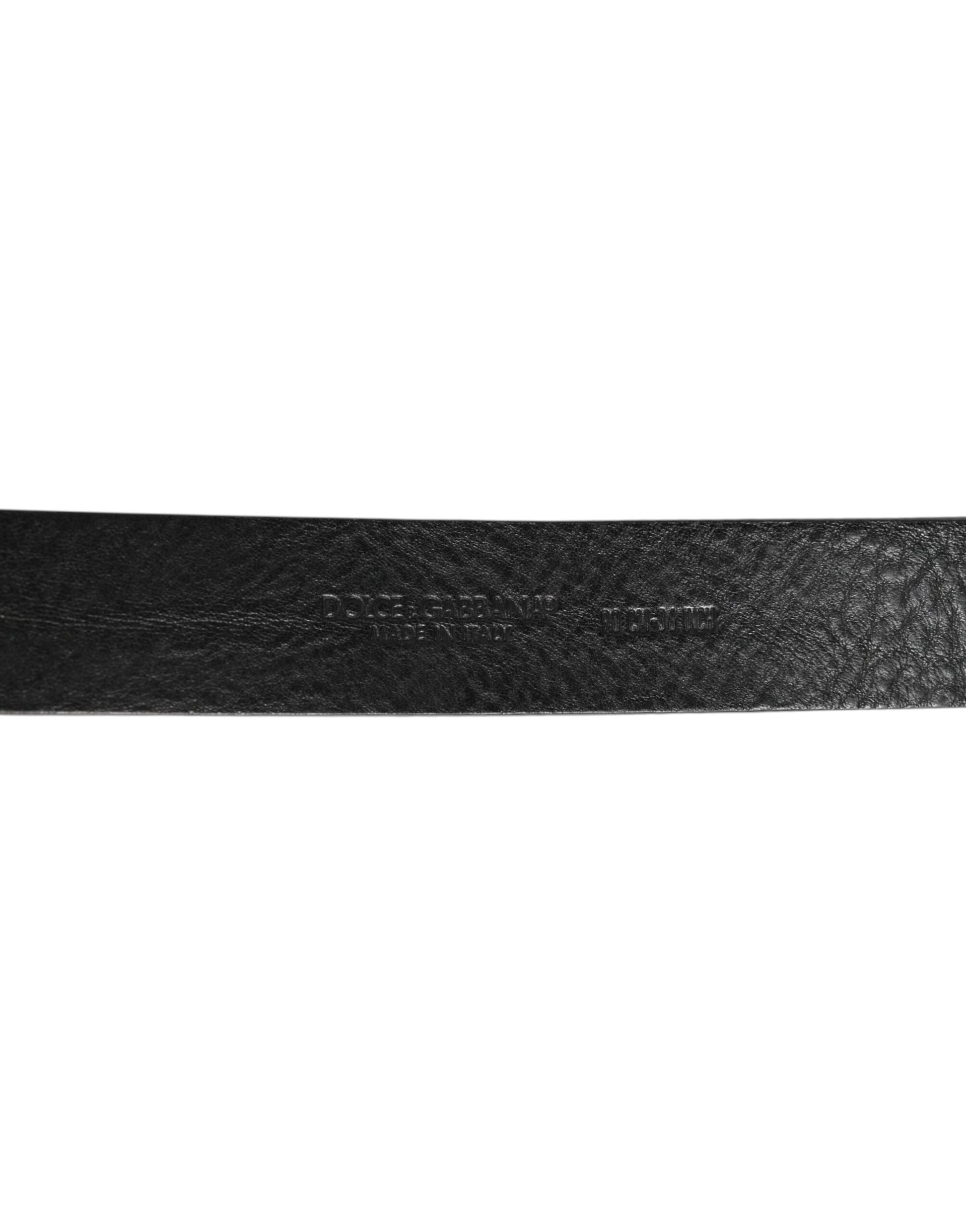 Black Leather Classic Metal Logo Buckle Belt