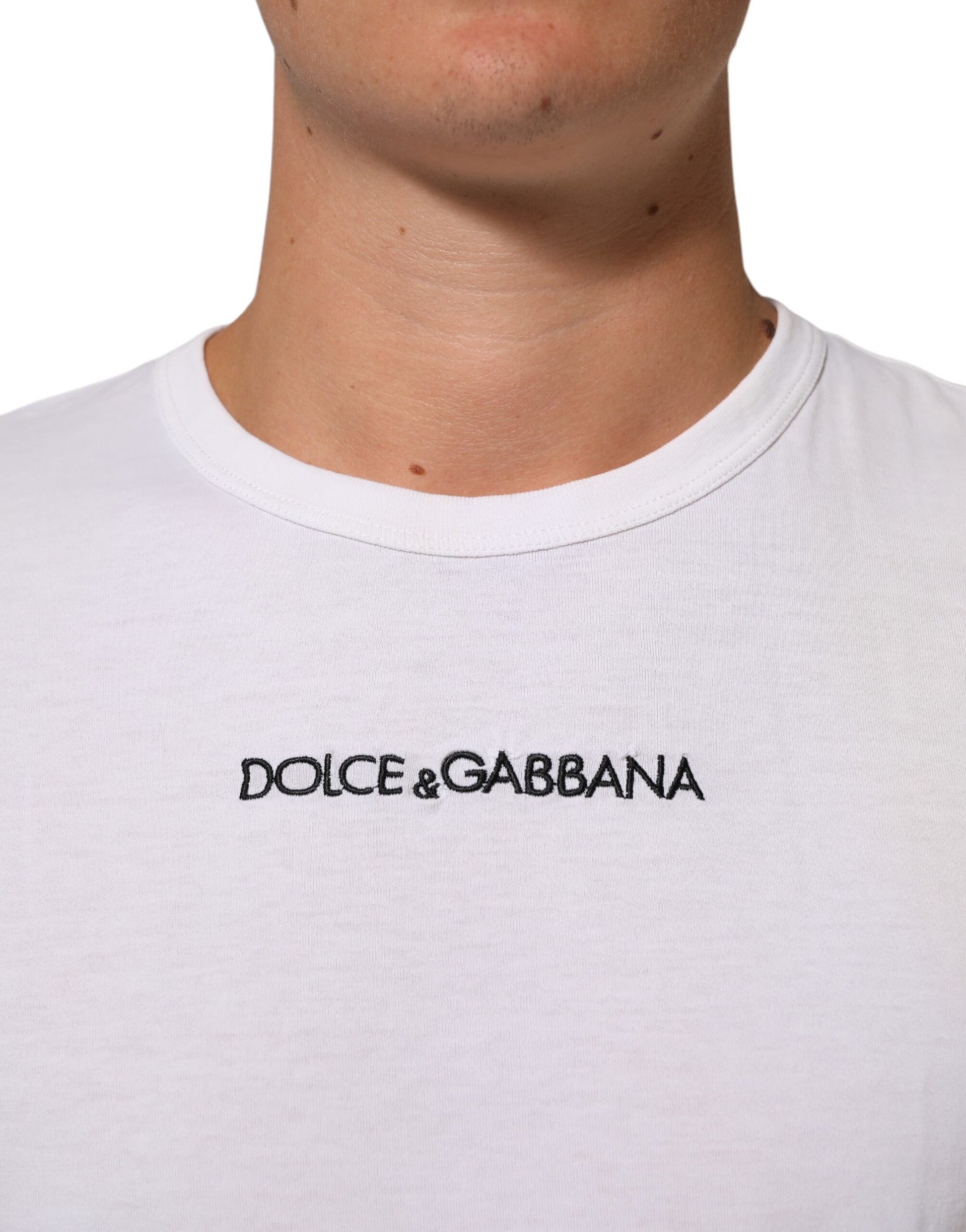 White Logo Print Cotton Crew Neck Men T-shirt