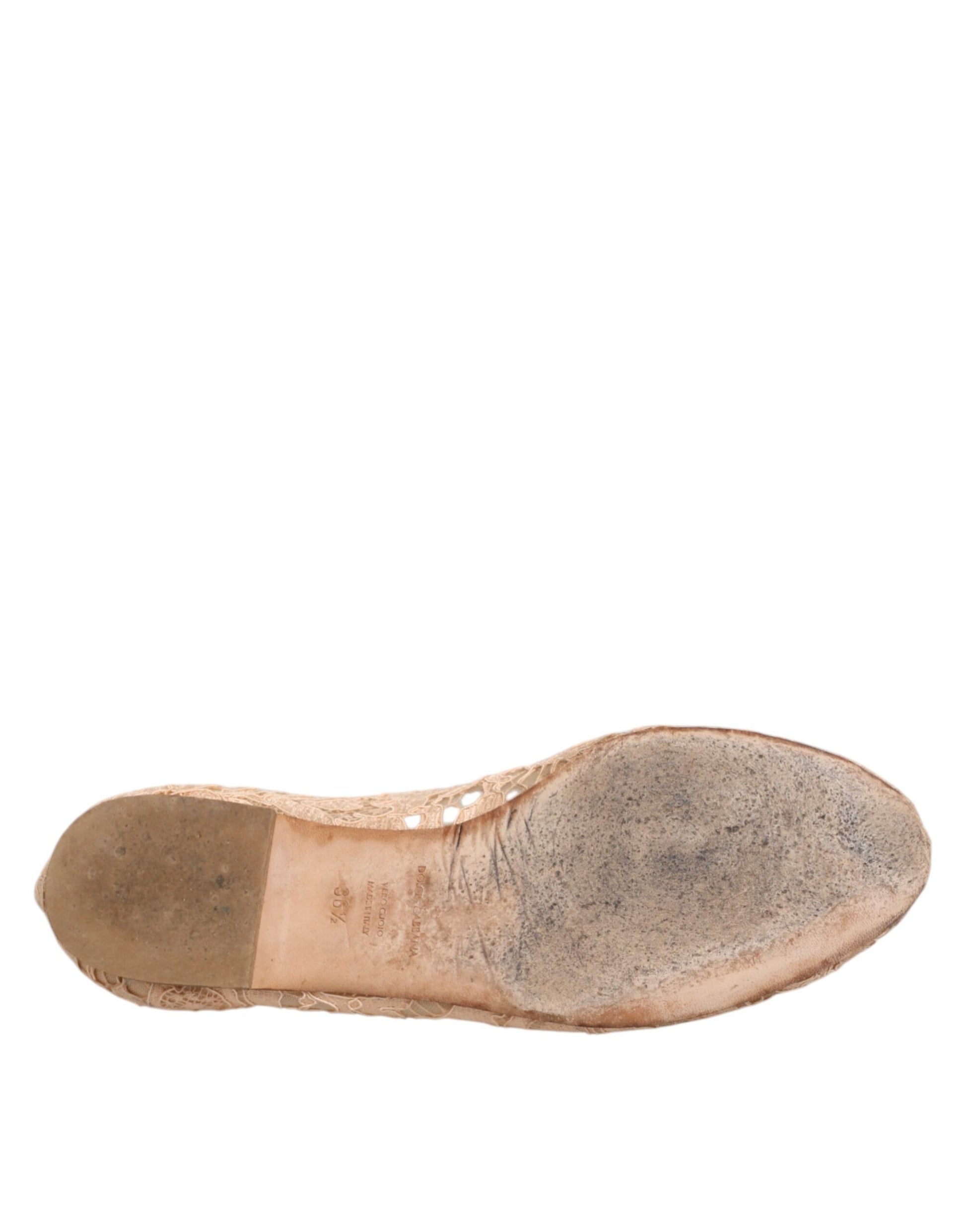 Beige Taormina Lace Crystals Flats Shoes