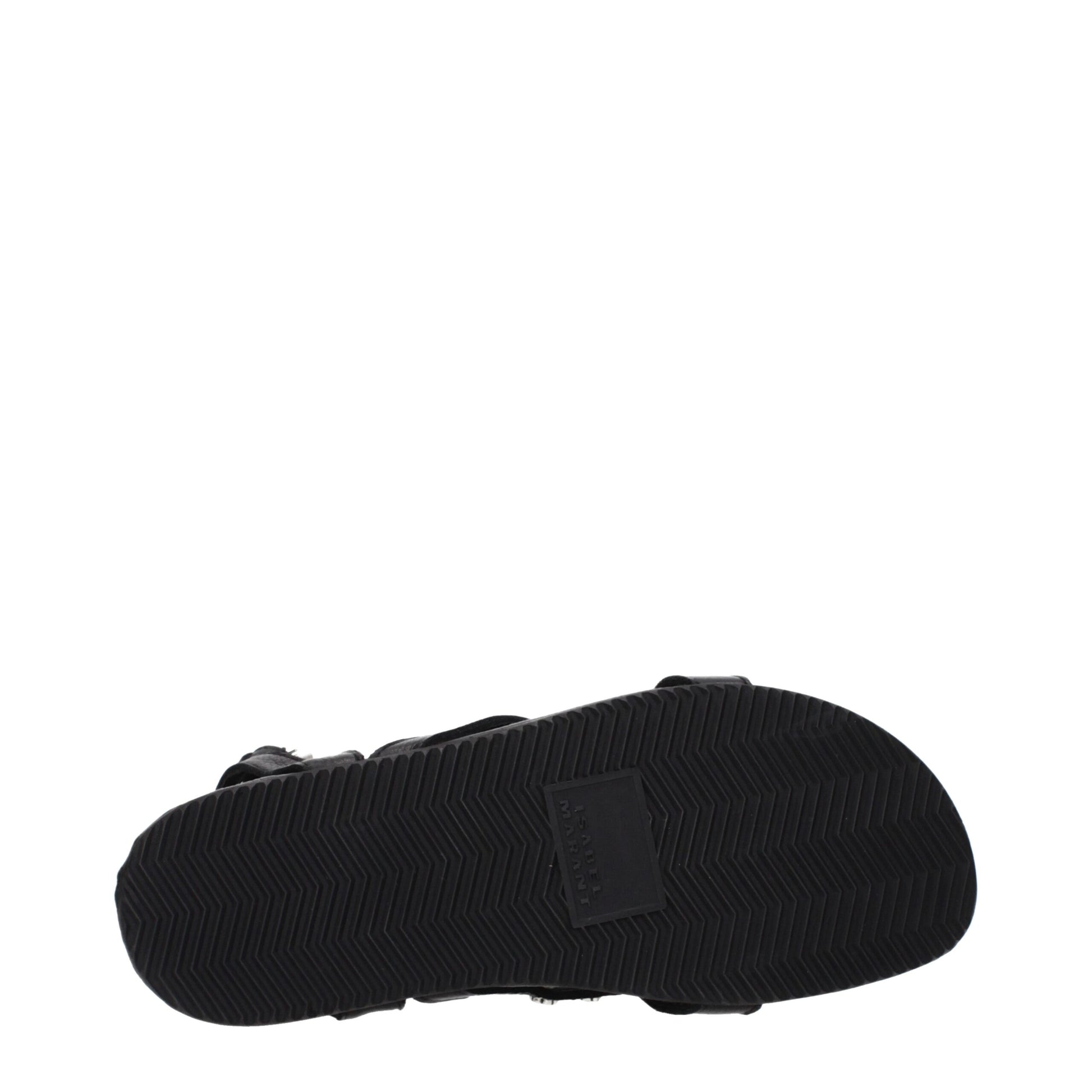 Black Leather Flat Sandals