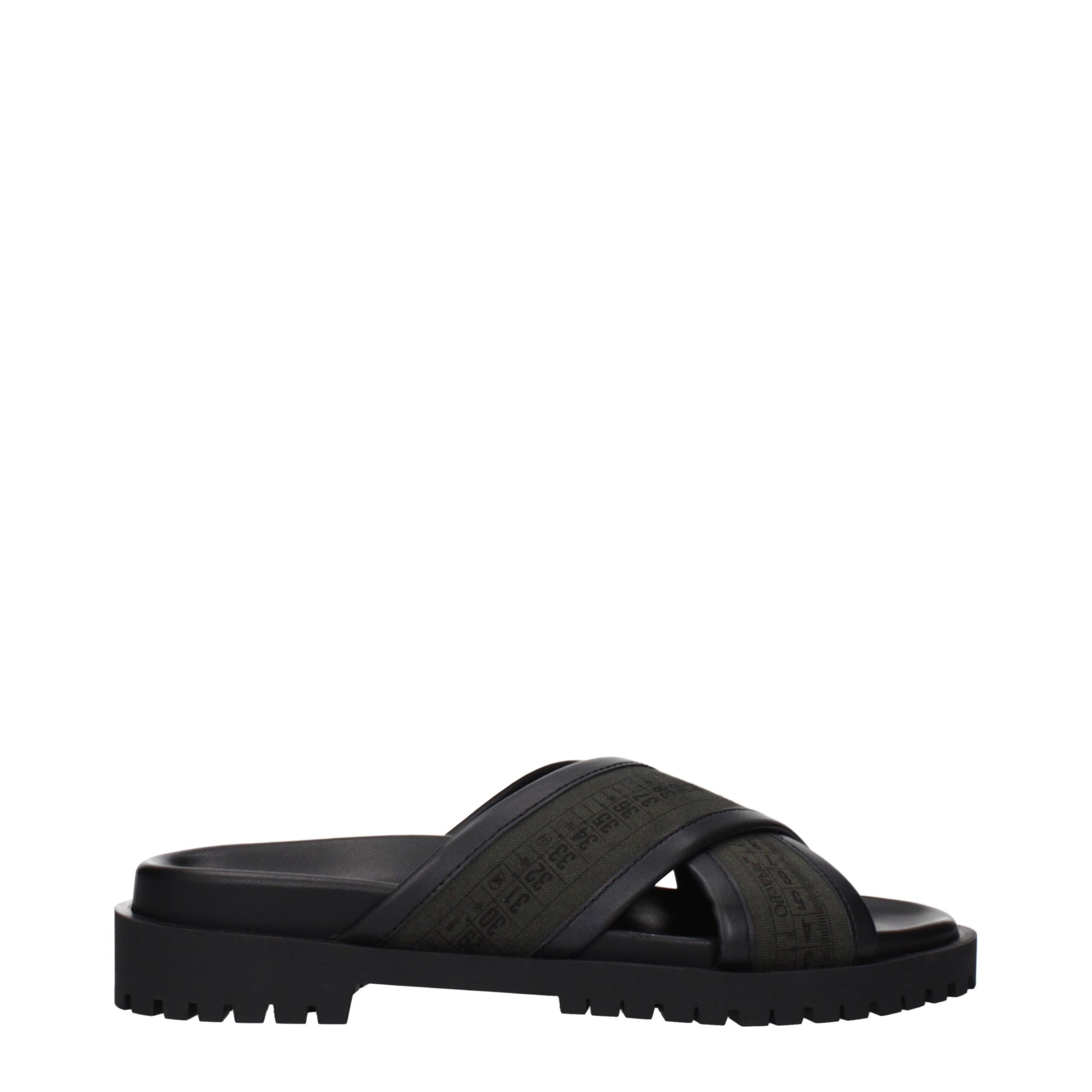 Green Fabric Flat Sandals