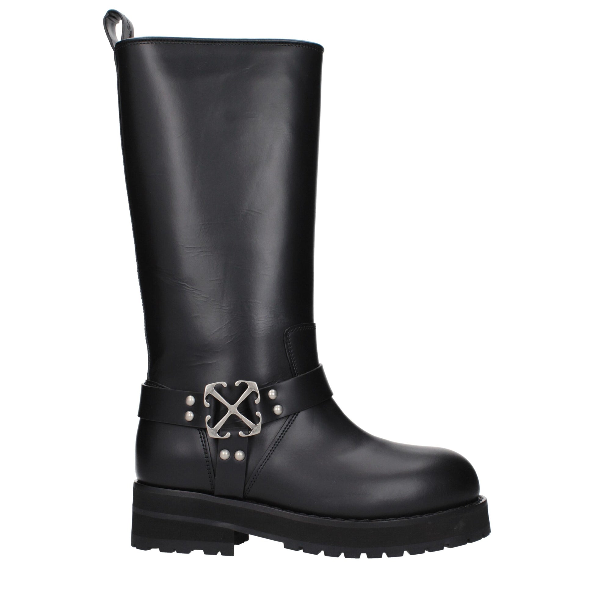 Black Leather Flat Boots