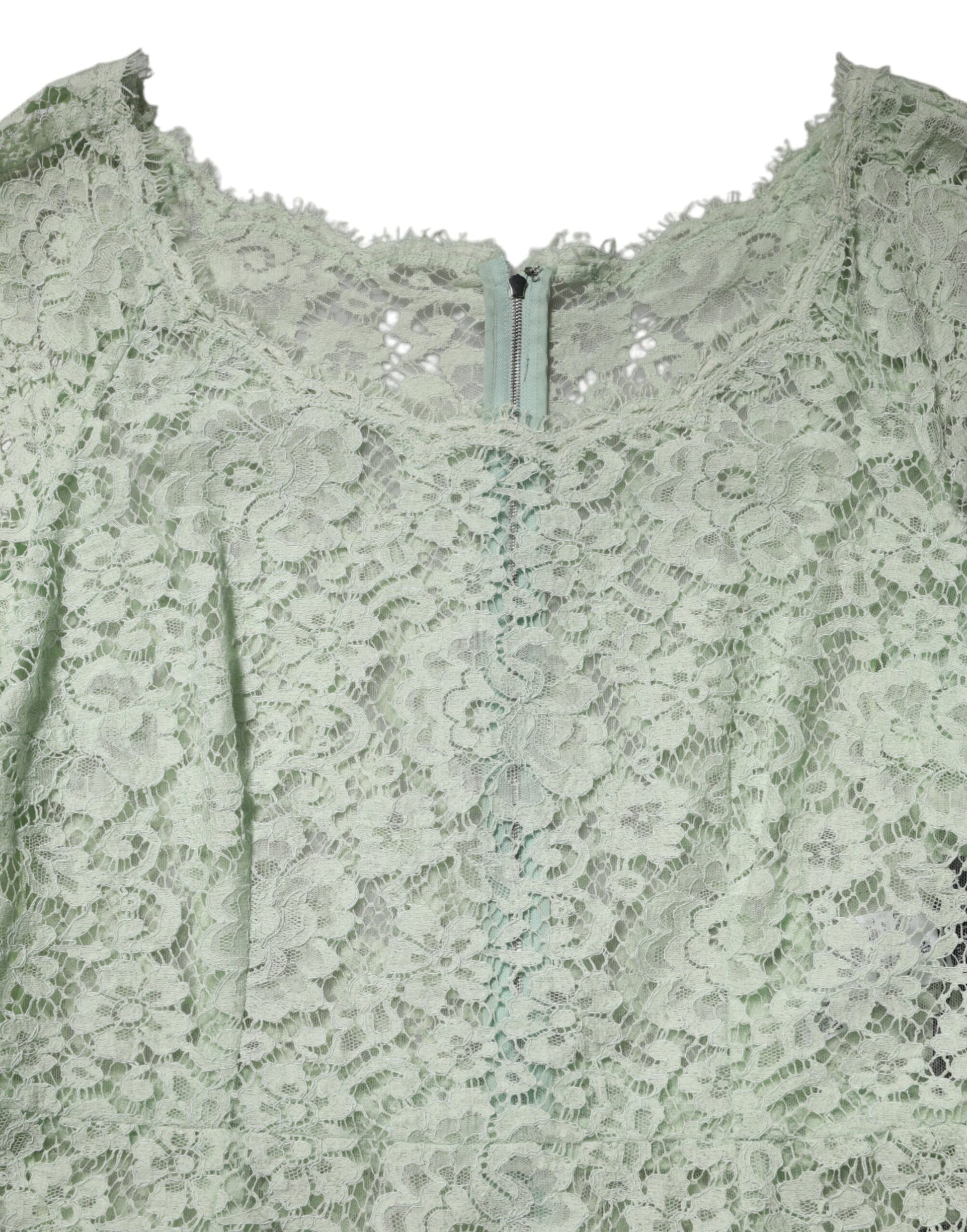 Mint Green Floral Lace Trim Midi Dress