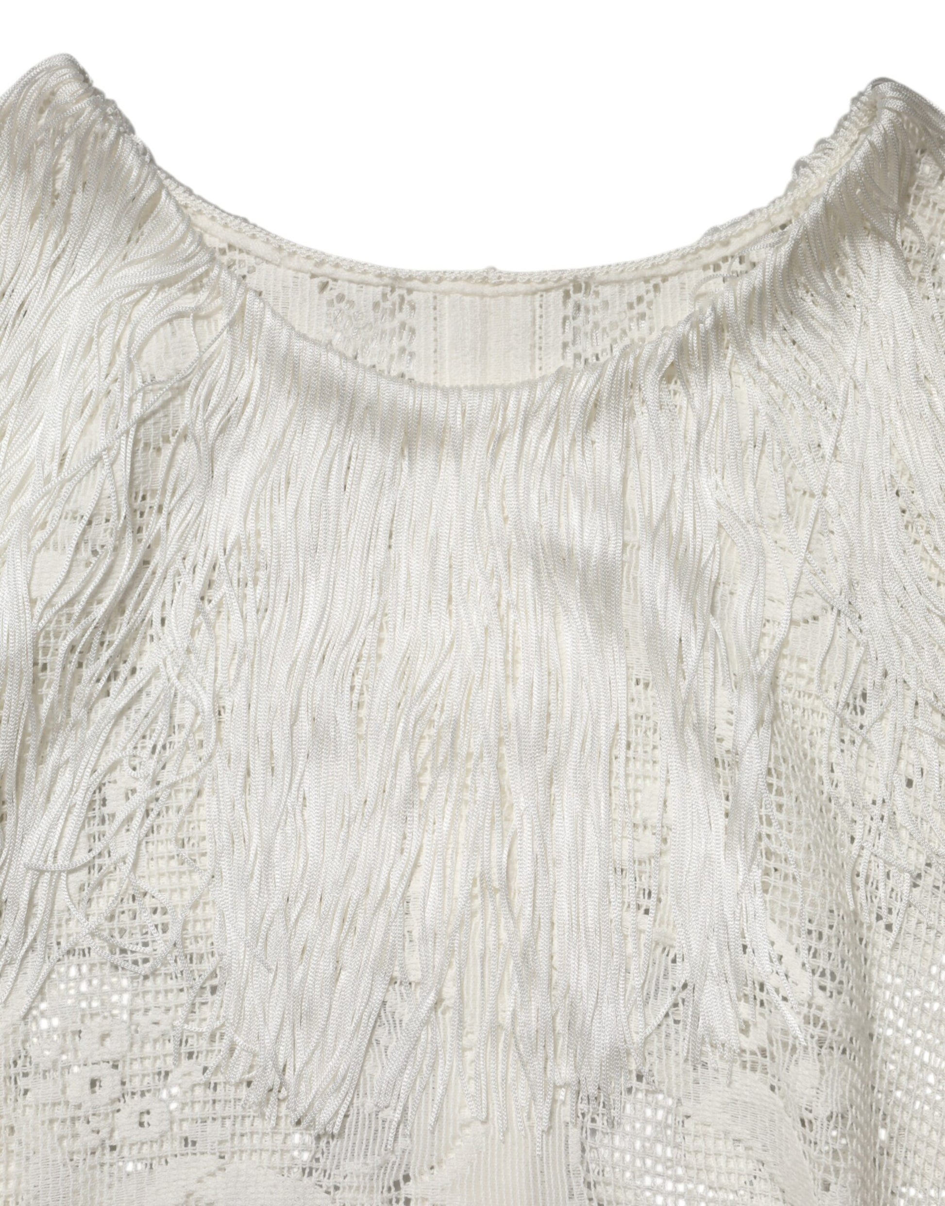 White Floral Lace Fringe Knee Length Dress