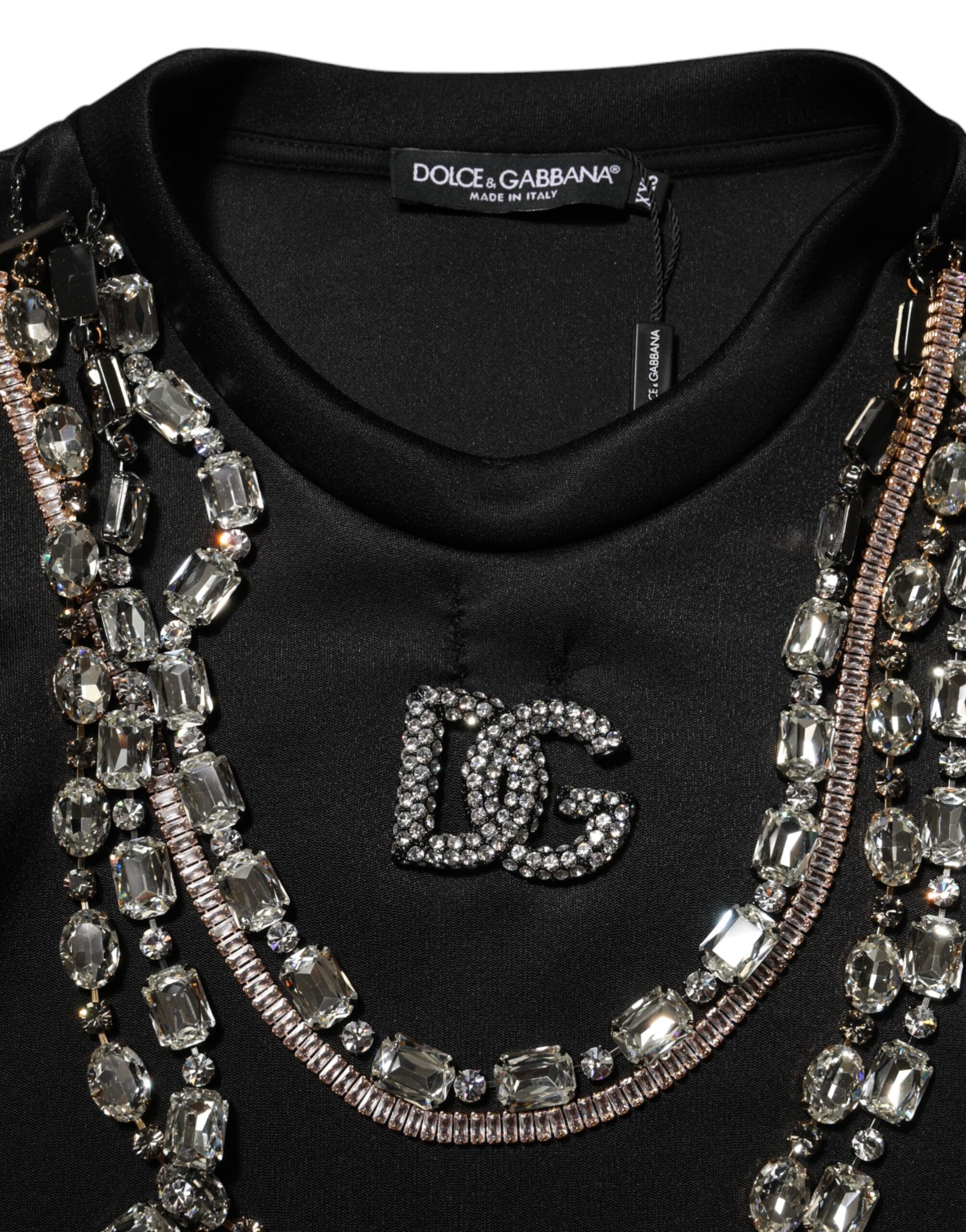 Black Necklace Crystal DG Logo Sweatshirt Sweater