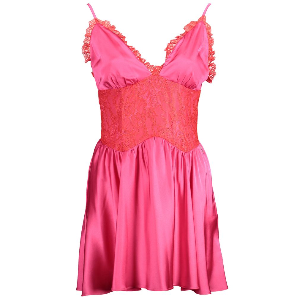 Pink Cotton Women Dress with Lace Detail