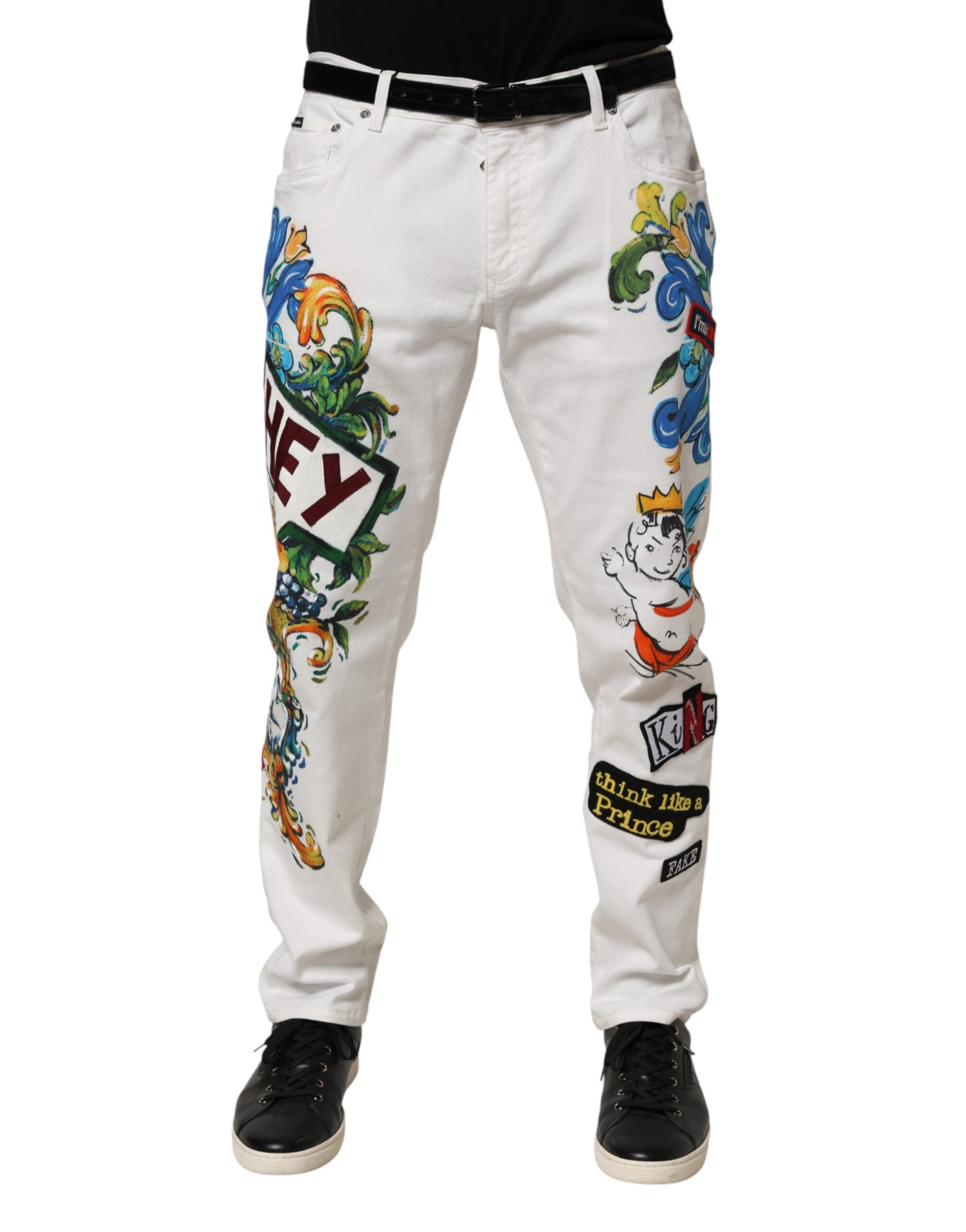 White Graffiti Print Skinny GOLD Denim Jeans
