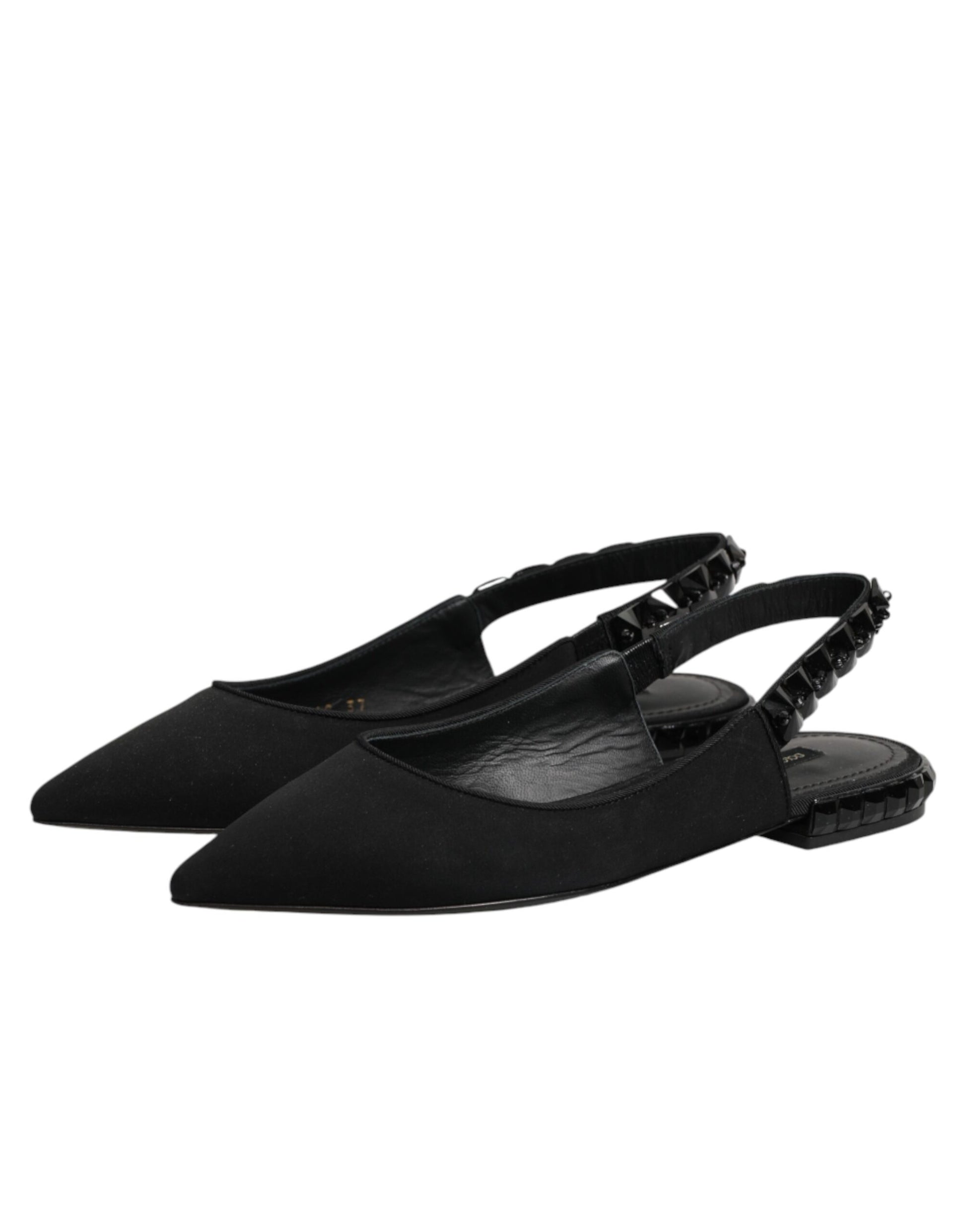 Black Crystal Charmeuse Slingback Shoes