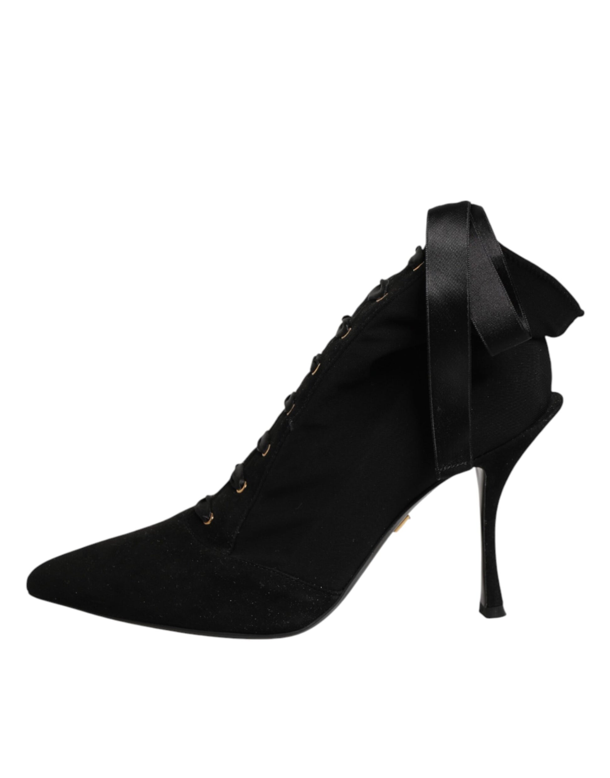 Black Stiletto Heels Lace Up Boots Shoes