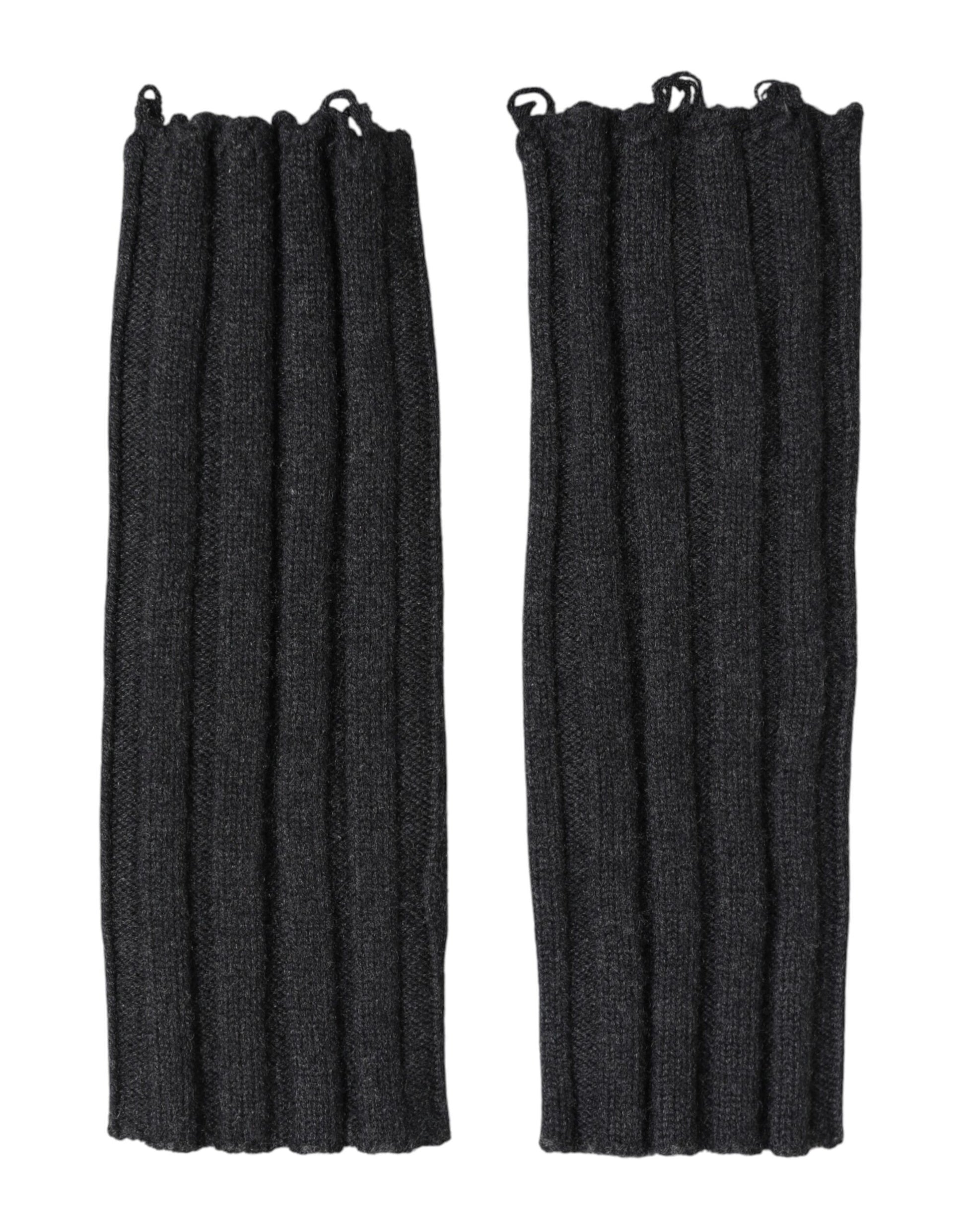 Black Virgin Wool Knitted Fingerless Gloves