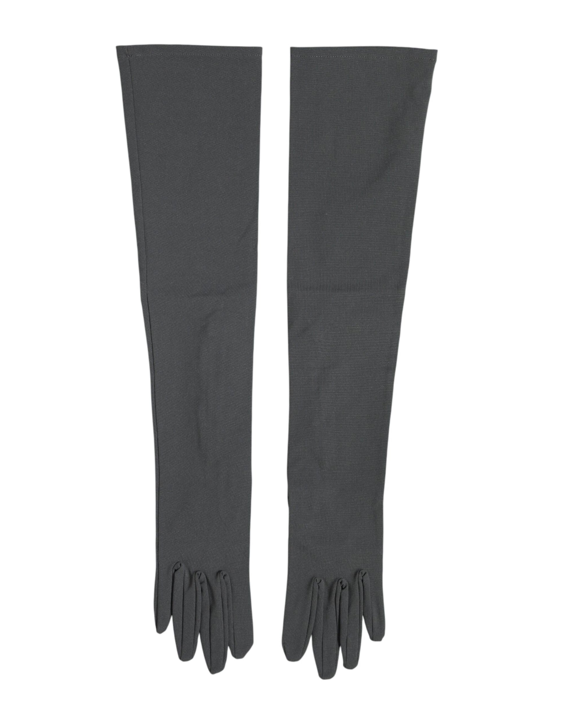 Dark Gray Viscose Elbow Length Mitten Men Gloves