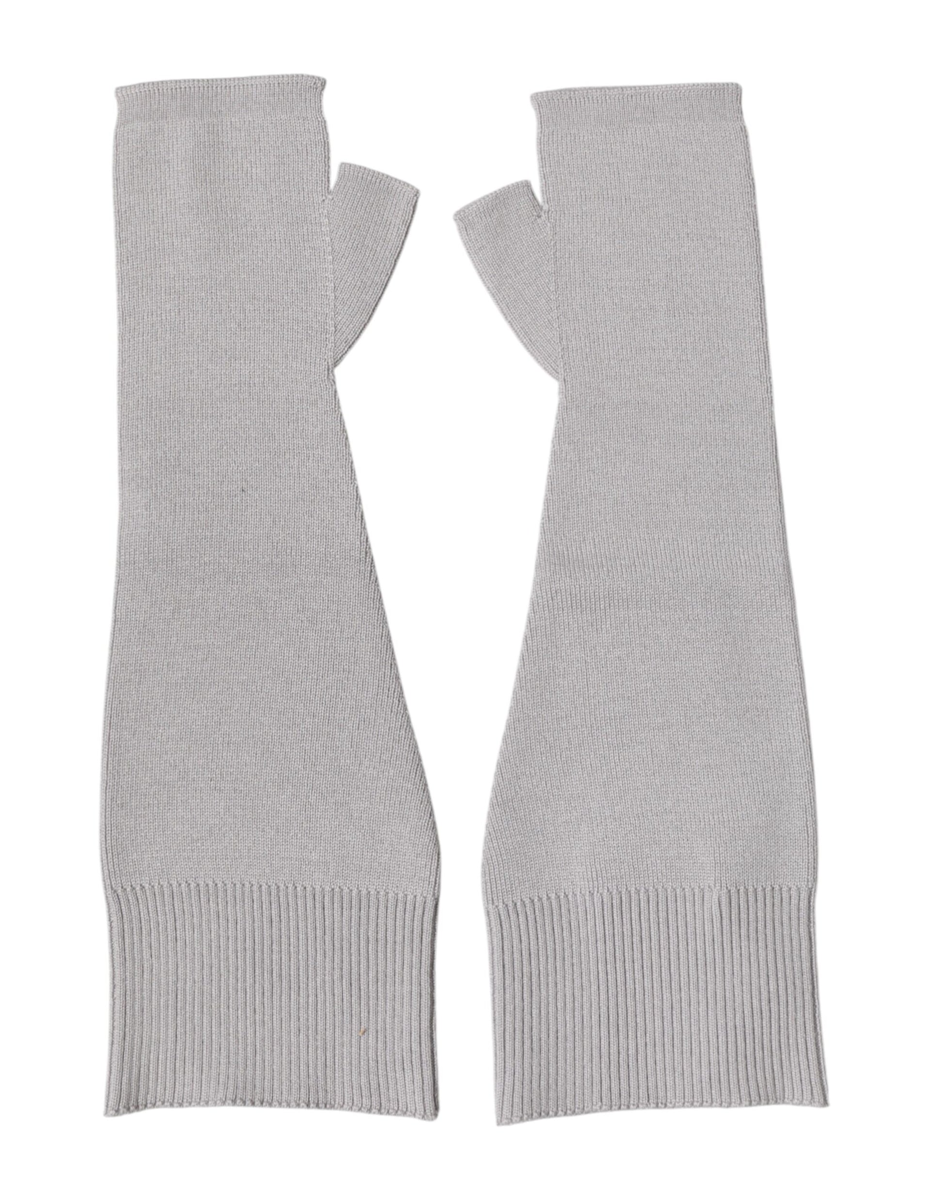 Gray Virgin Wool Knitted Fingerless Men Gloves