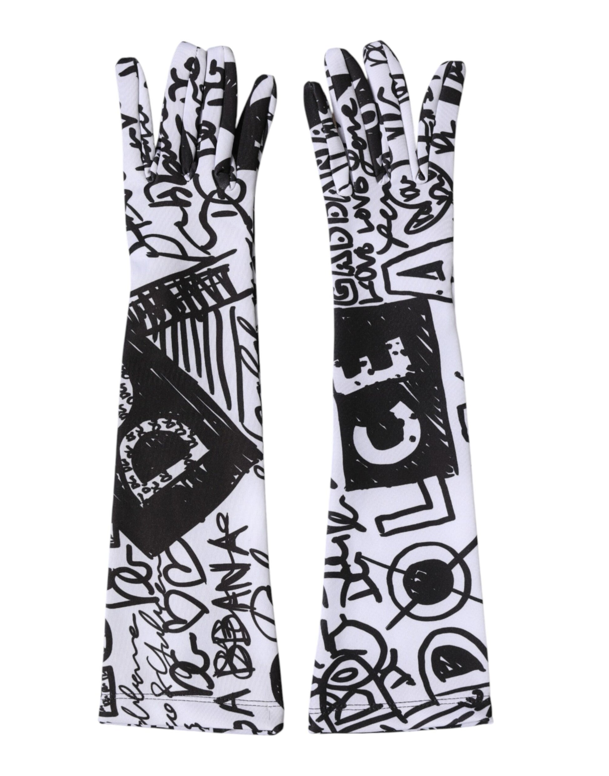 Gloves Black White DG Logo Elbow Length Mitten