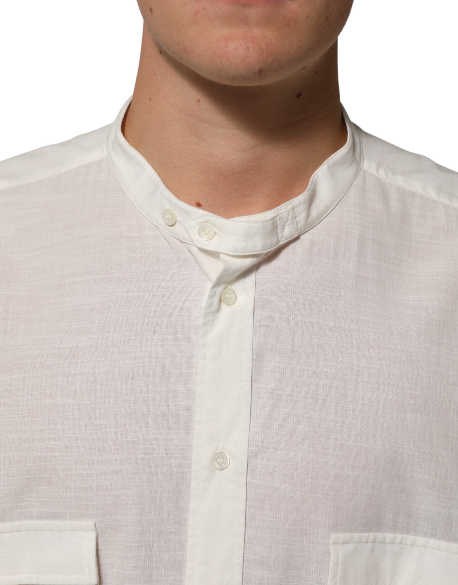 White Cotton Floral Print Button Down Shirt