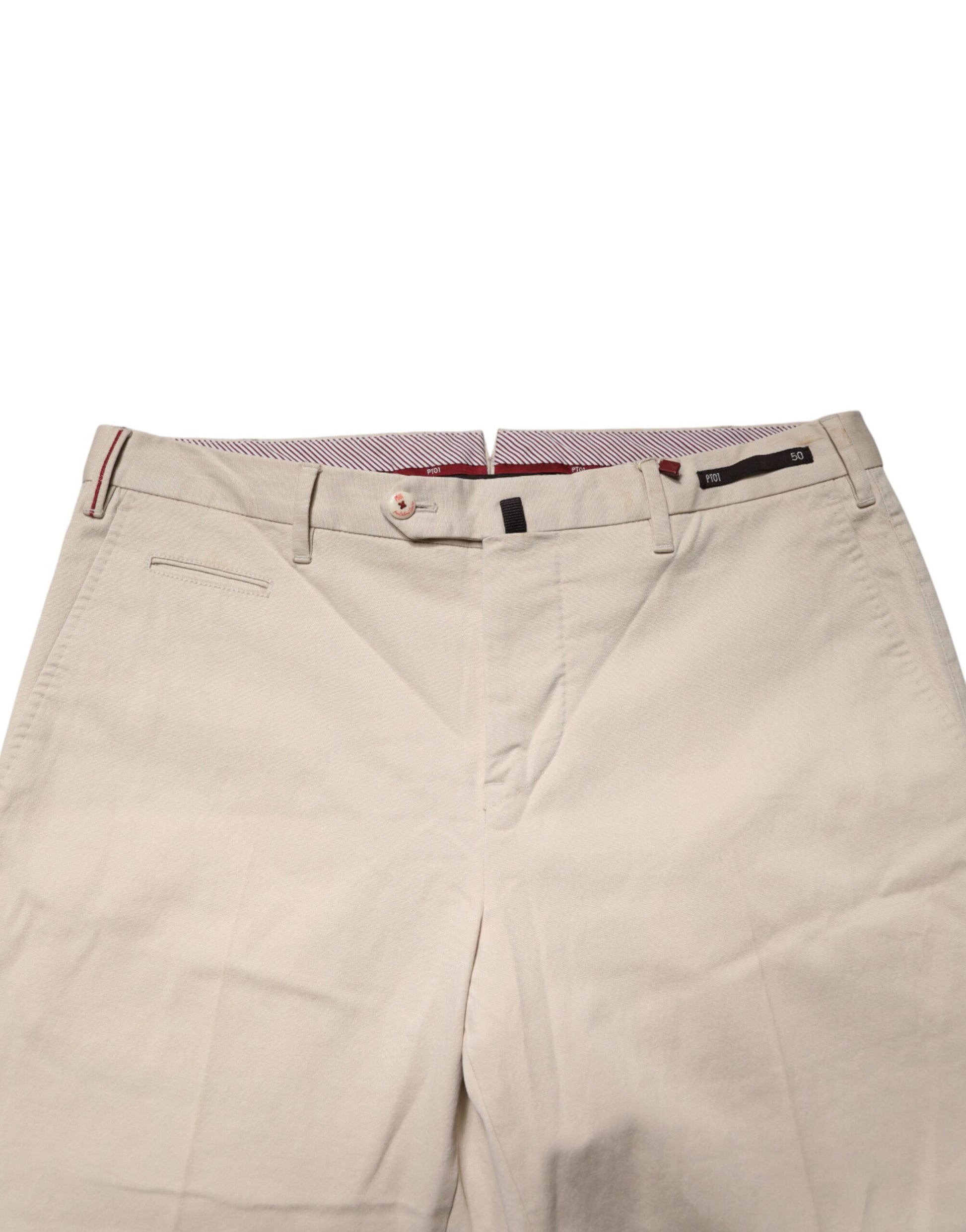 Beige Men Chino Mid Waist Straight Dress Trouser Pants
