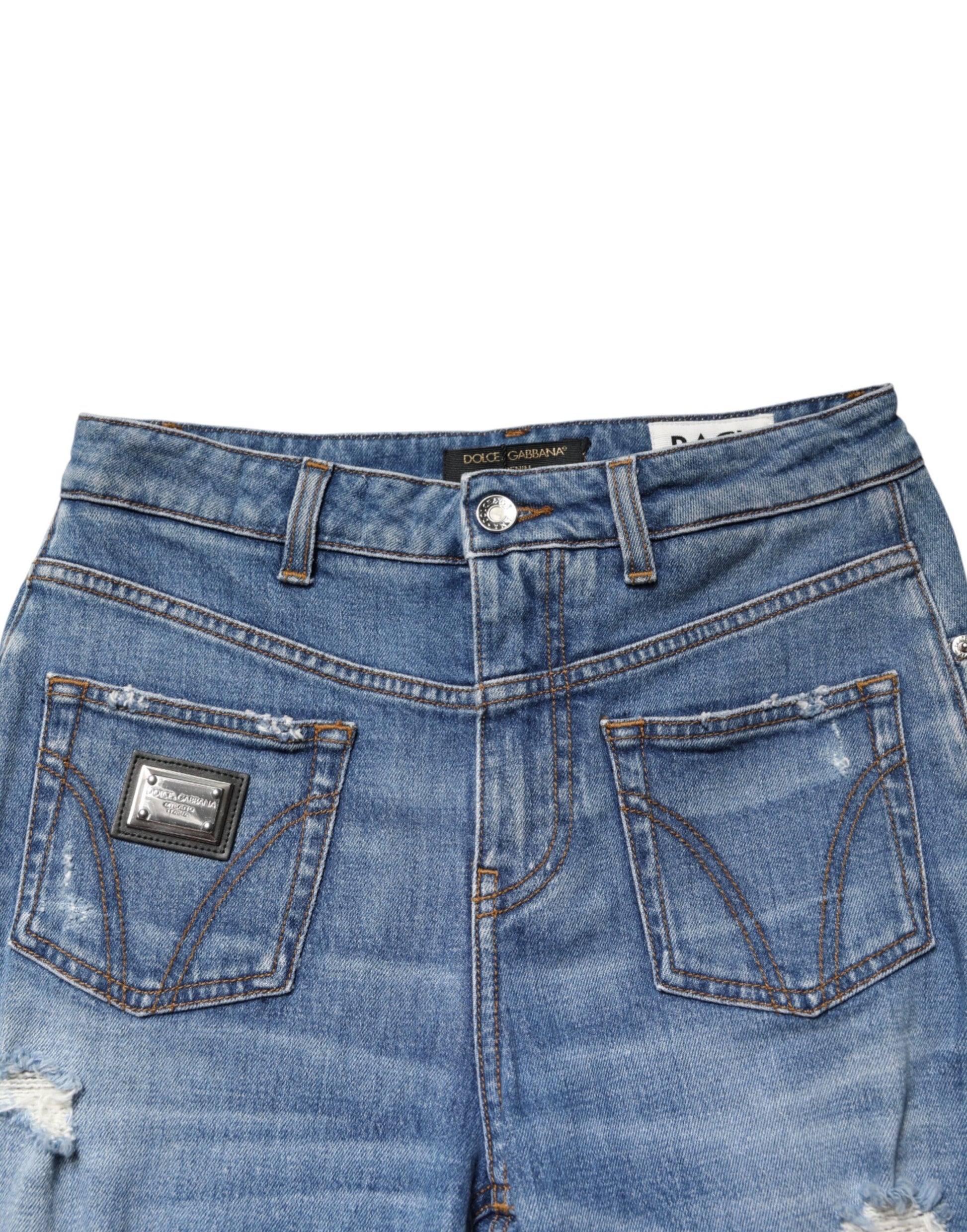 Blue Distressed Washed Cotton Denim Jeans