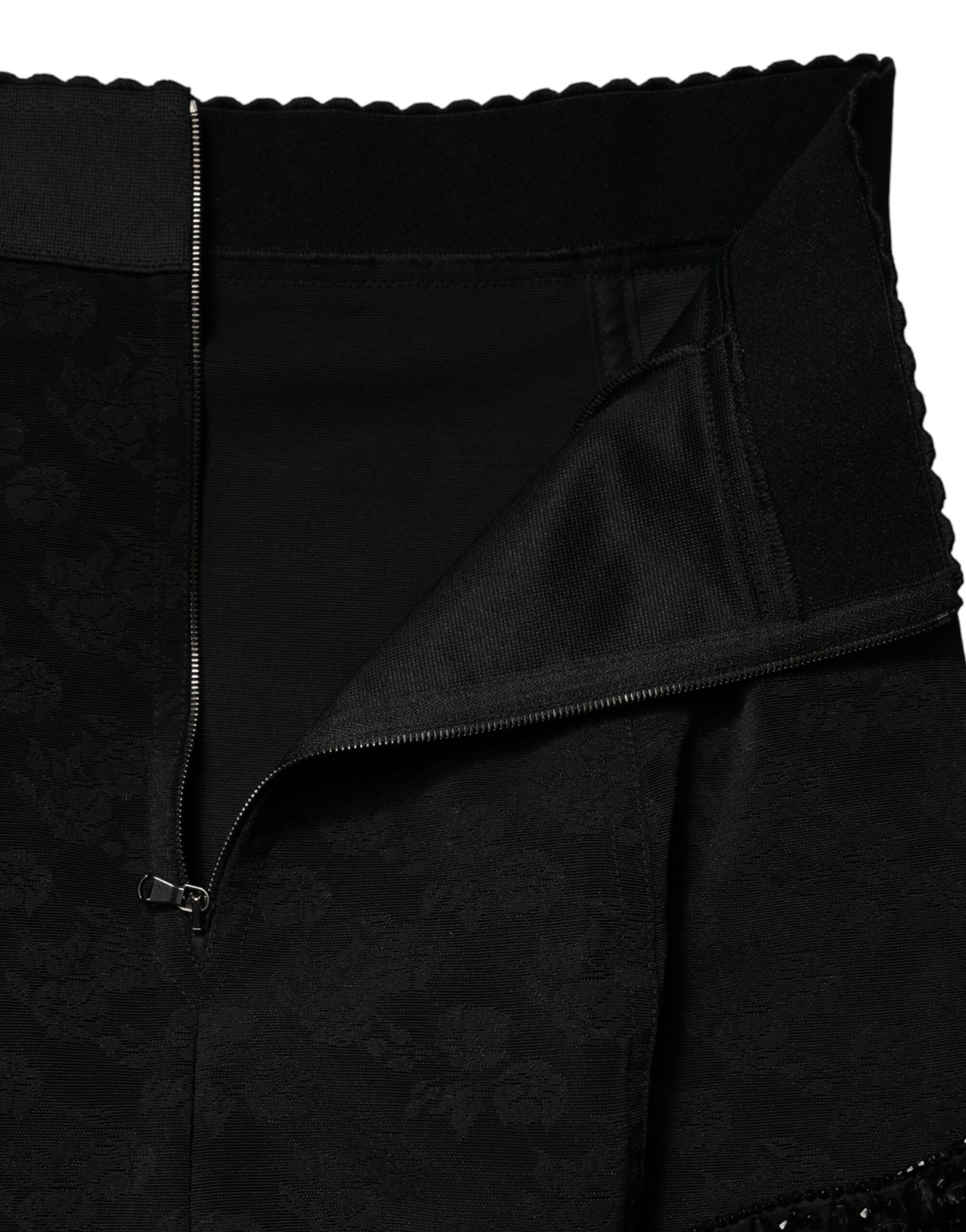 Black Nylon Embellished Lace Mini Skirt