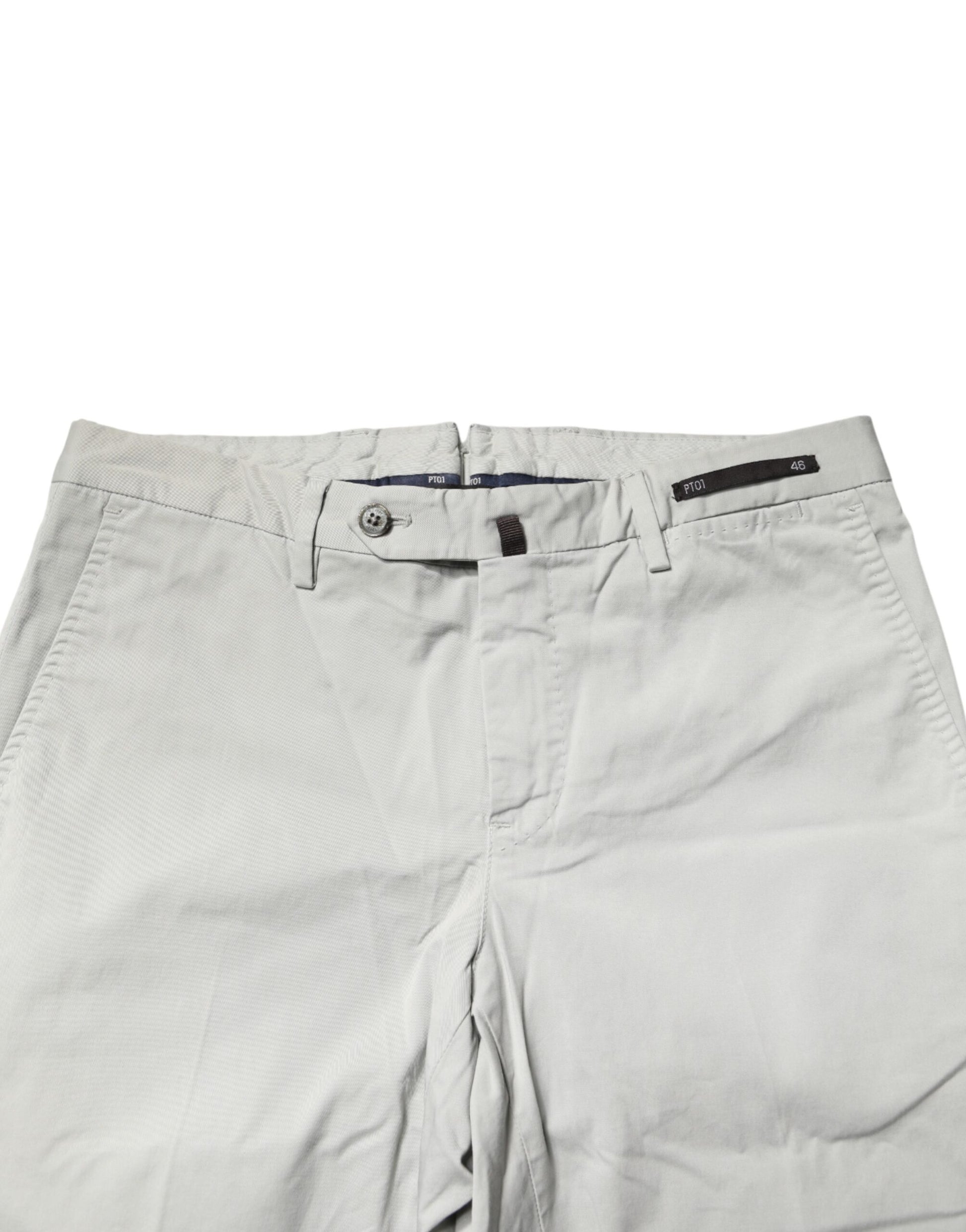 Light Gray Mid Waist Men Straight Chino Trouser Pants
