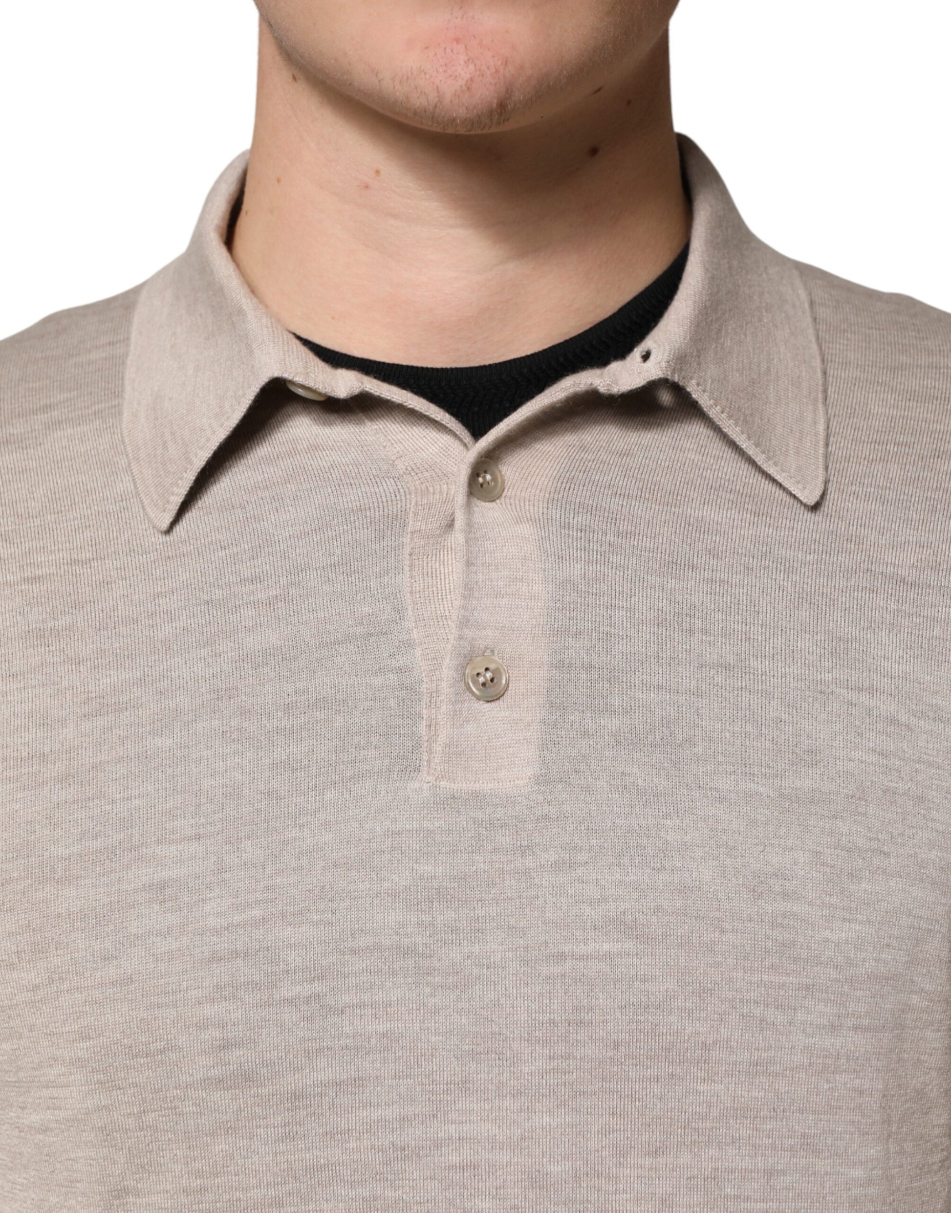 Beige Cashmere Collared PoloPullover  Sweater